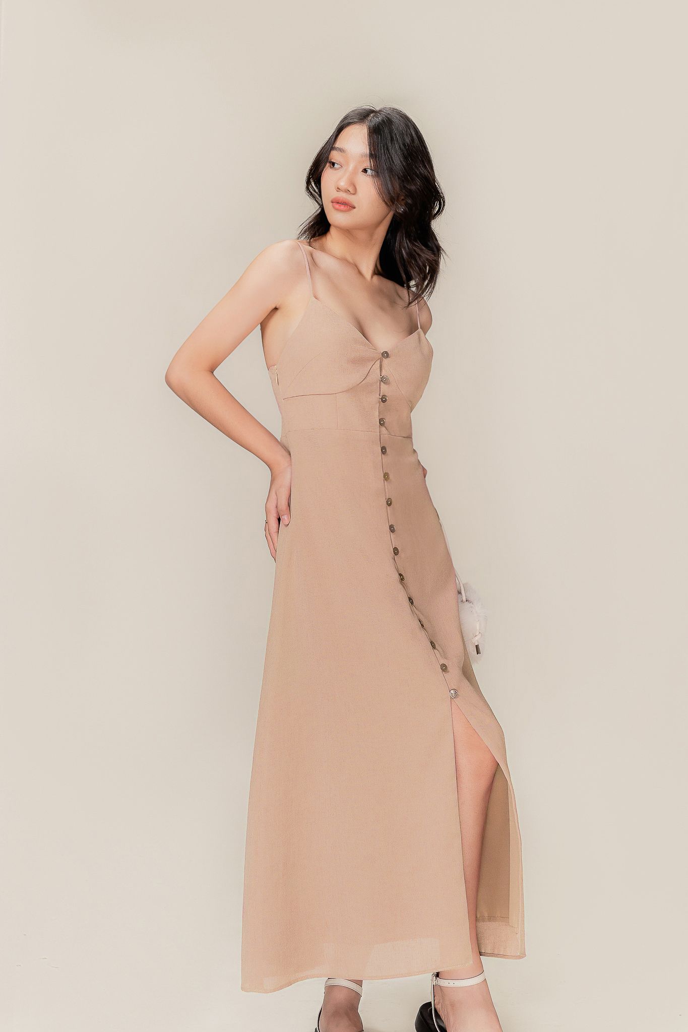  Muted Rose V-neck Cami Midi Dress 