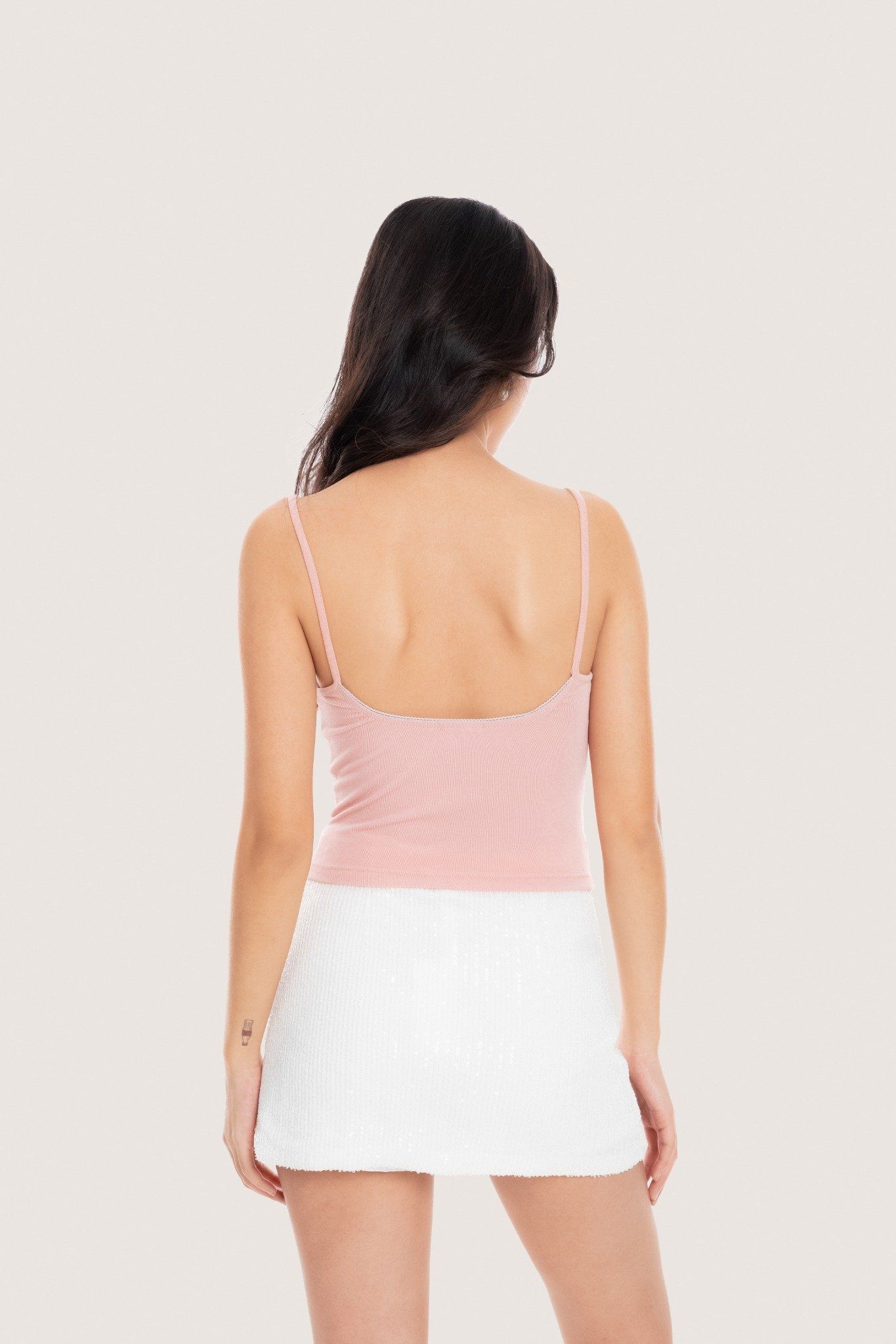  Coral Pink Ribbon Beaded Camisole 