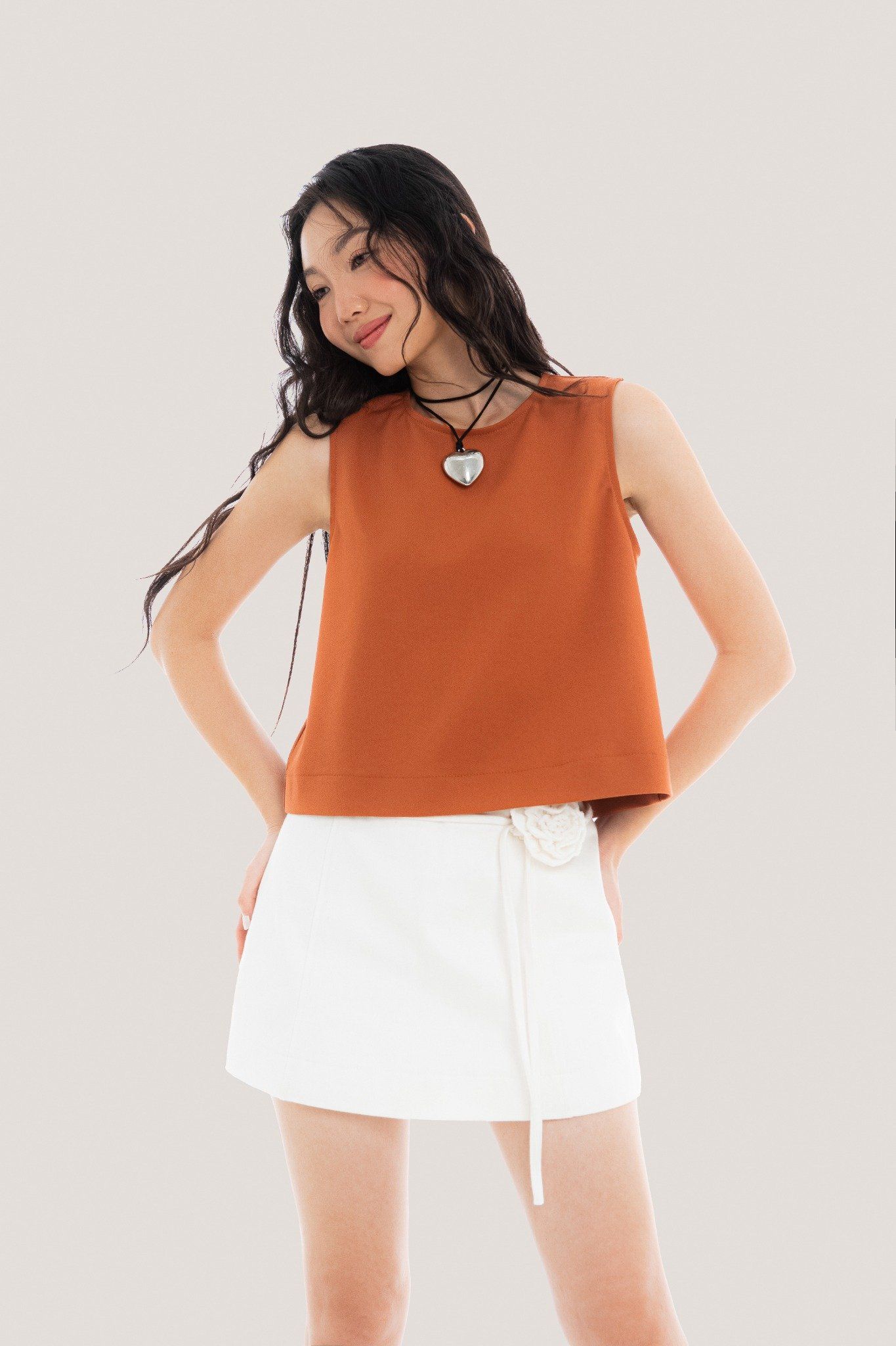  Burnt Orange Sleeveless Basic Top 