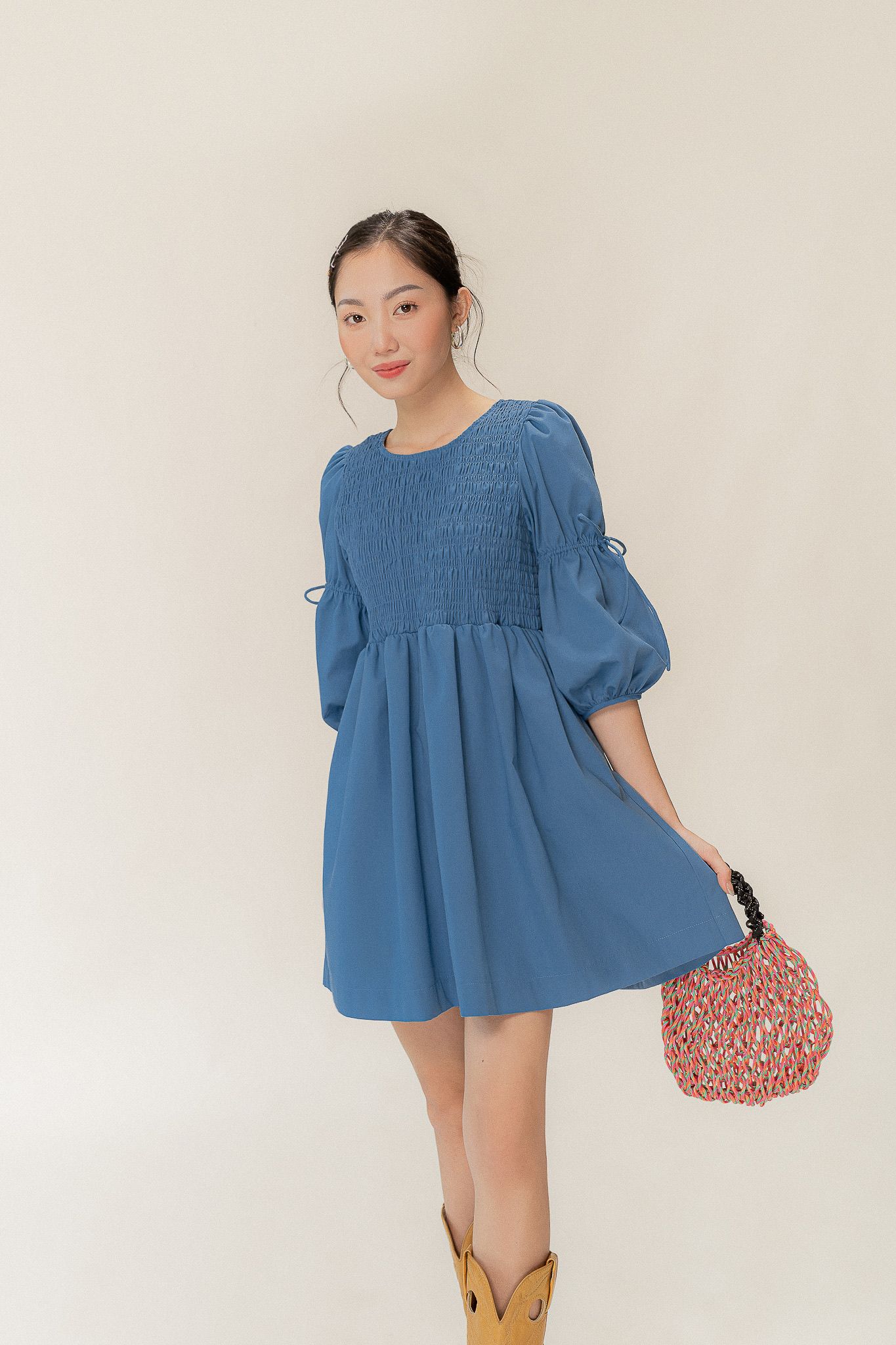  Charlotte Blue Babydoll Smock Dress 