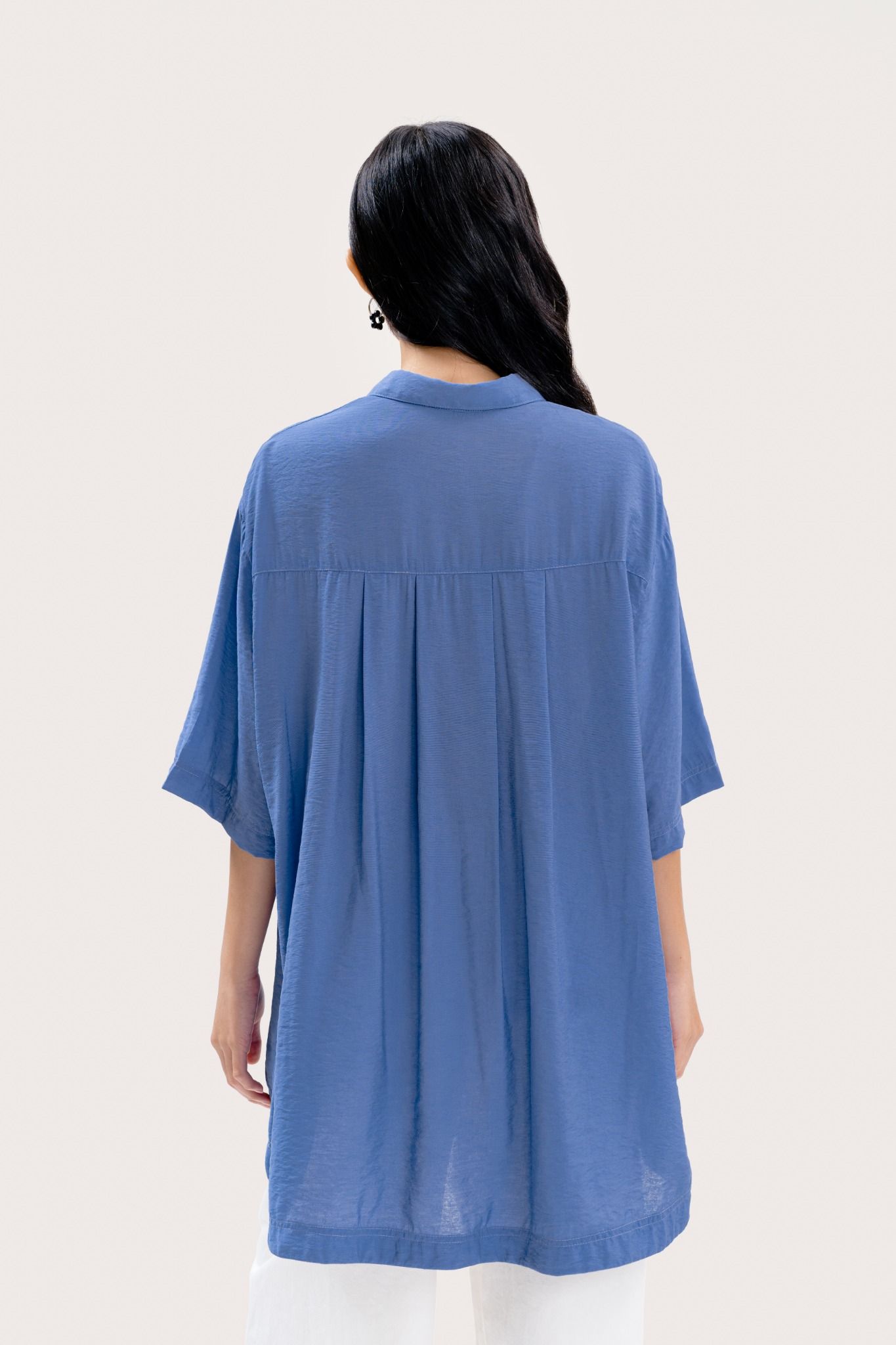  Blue Oversized High Low Short Sleeve Shirt 