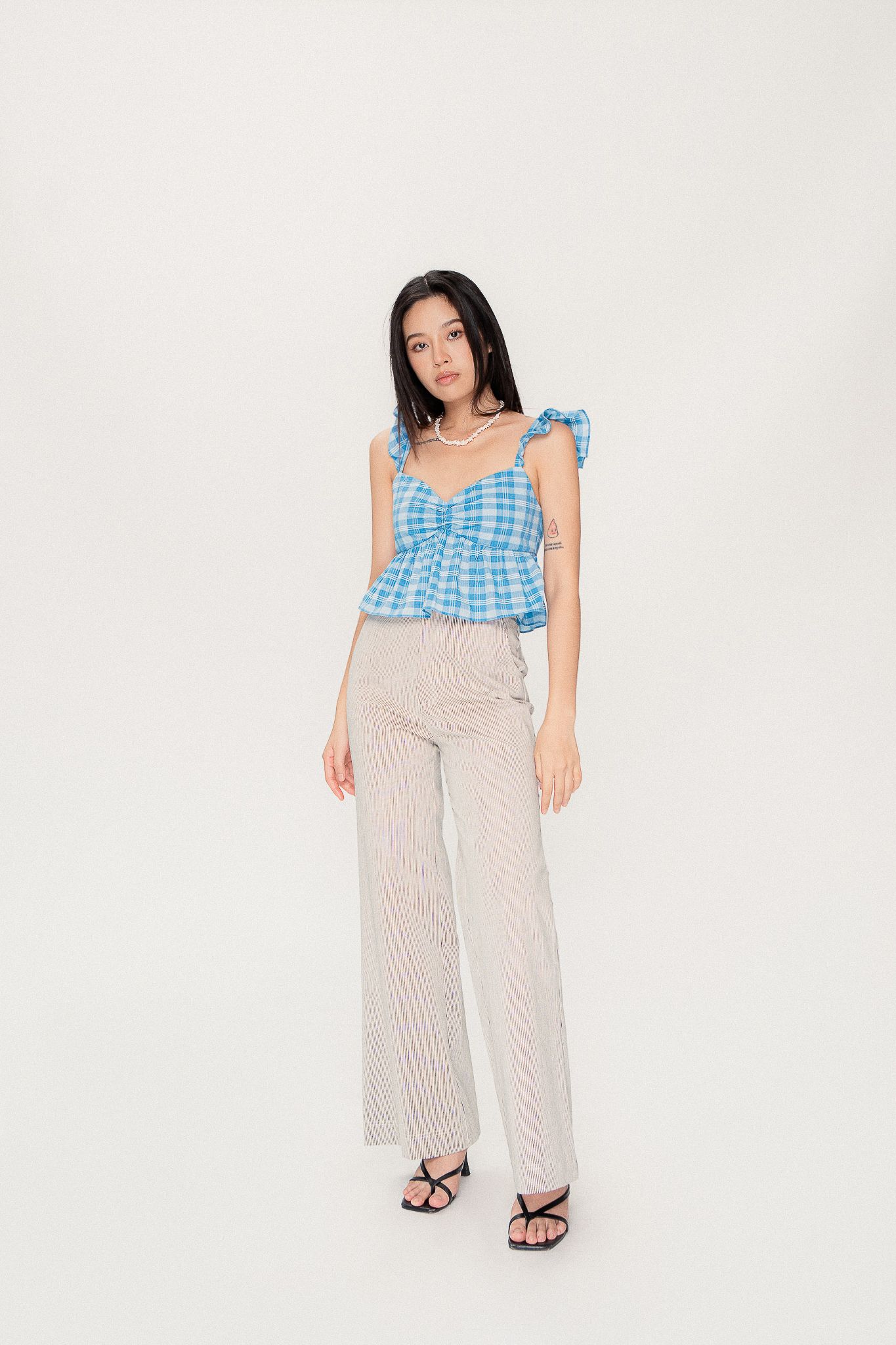  Flare Khaki Striped Trousers 