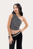  Striped Ruched One Shoulder Top 