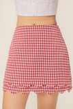  Red Checked Scallop Hem Mini Skirt 