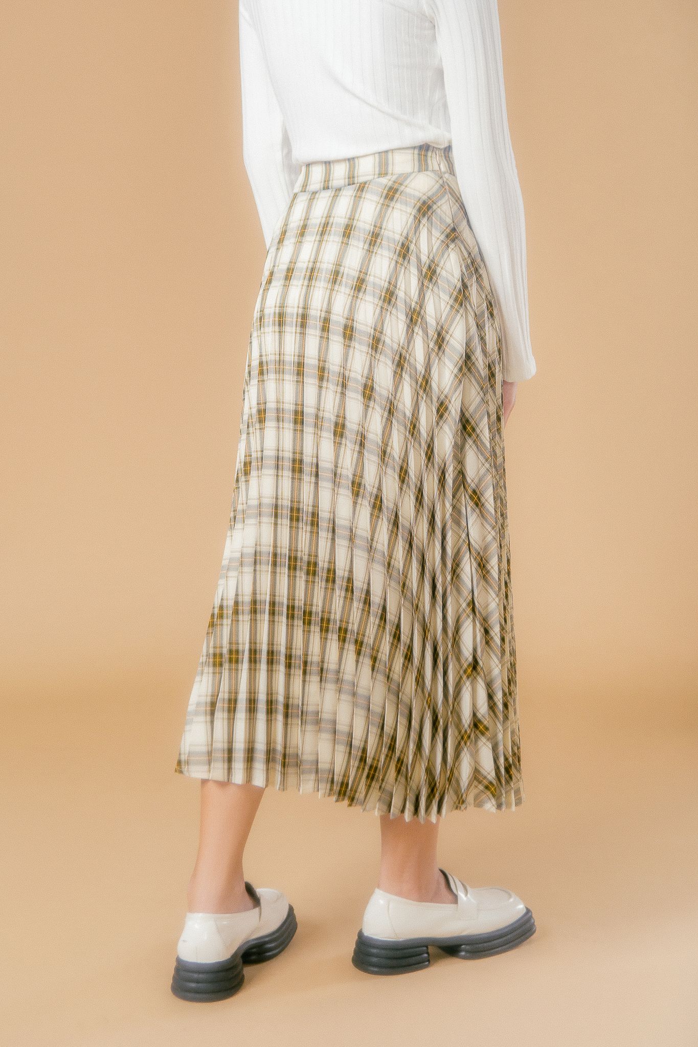  Classic Checked Retro Pleated Midi Skirt 