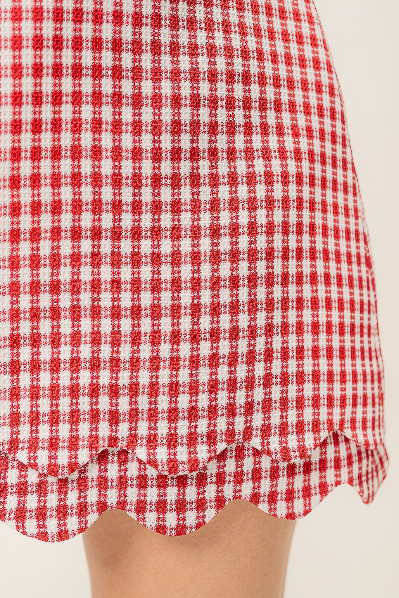  Red Checked Scallop Hem Mini Skirt 