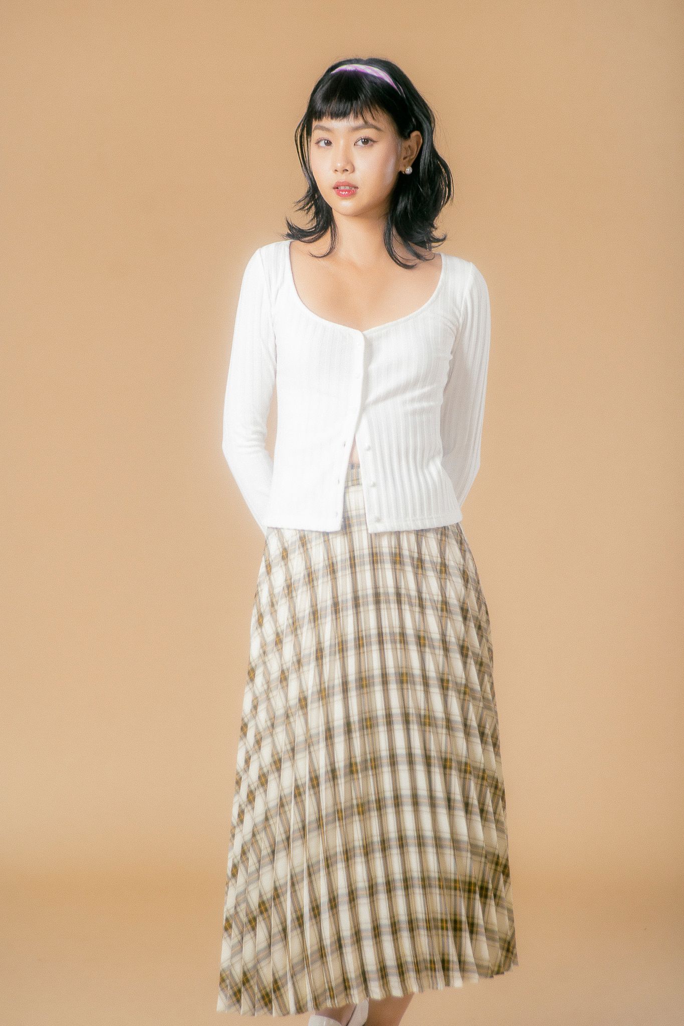  Classic Checked Retro Pleated Midi Skirt 