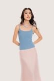  Váy lửng - Bow Ribbon Pink Lace Trimming Silk Midi Skirt - LIBÉ 5687 