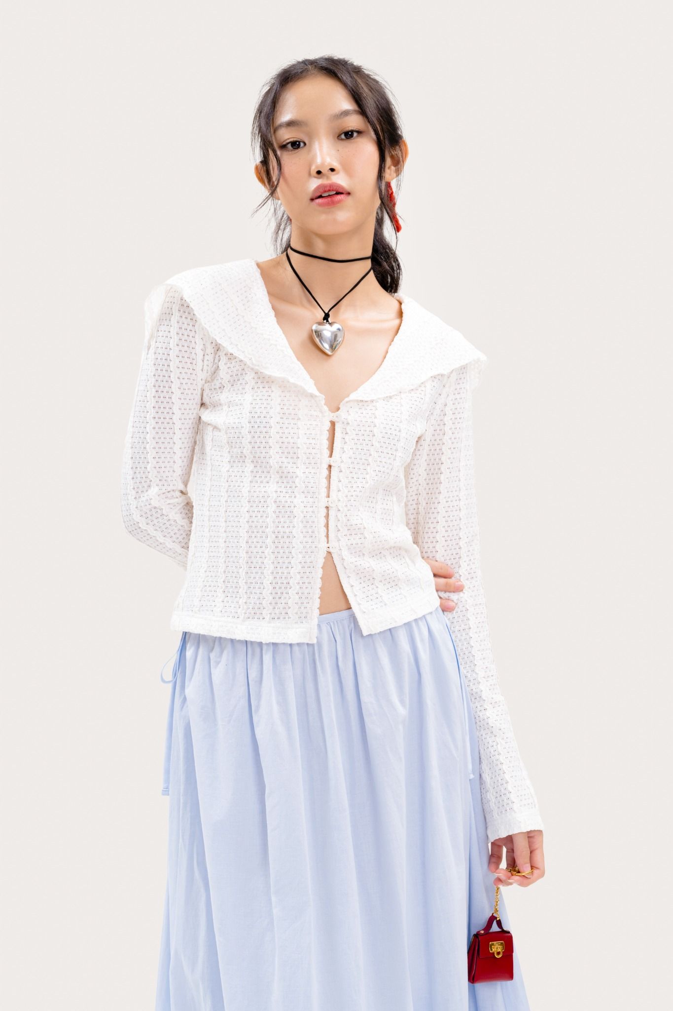  Ivory Sailor Neck Lace Top 