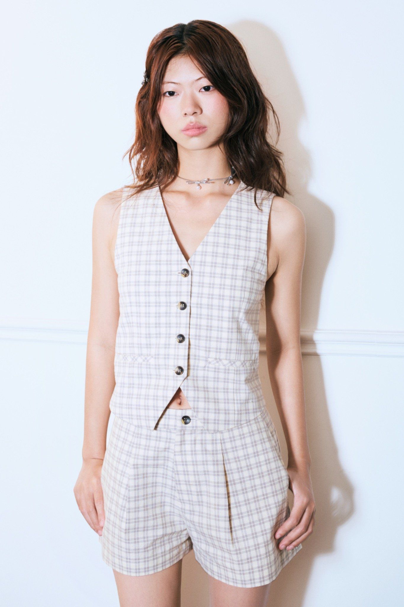  Checked Gilet Top 