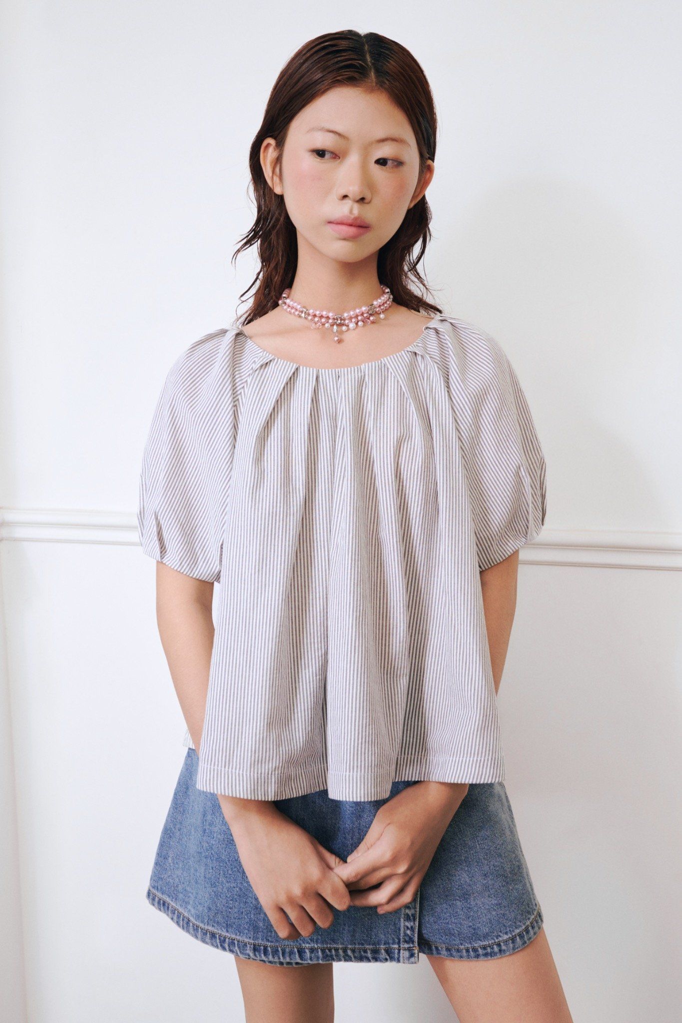  Striped Puff Sleeve Top 