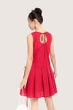  Đầm ngắn - Red Sleeveless Pleated Bow Mini Dress - LIBÉ 5677 