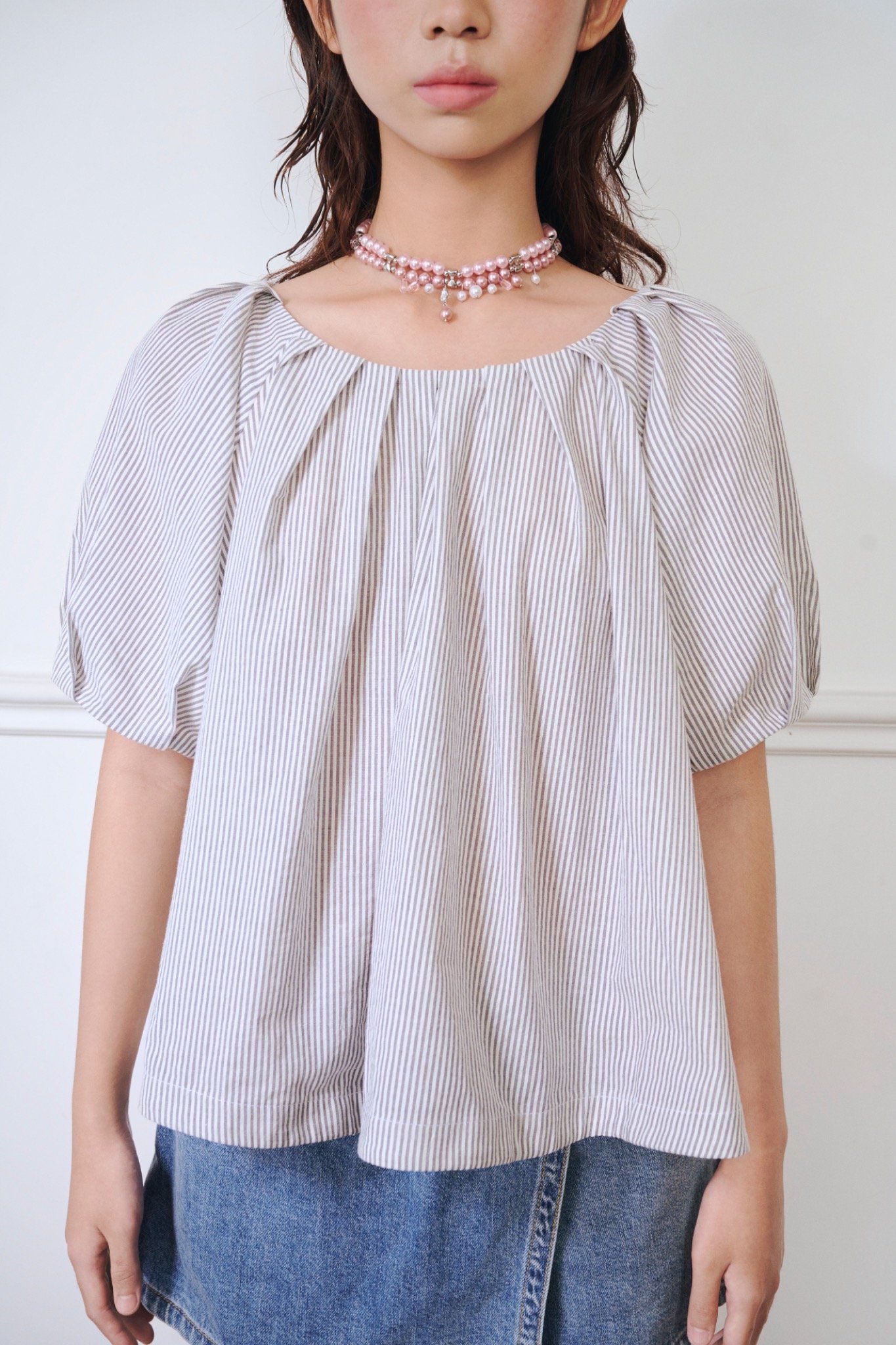  Striped Puff Sleeve Top 