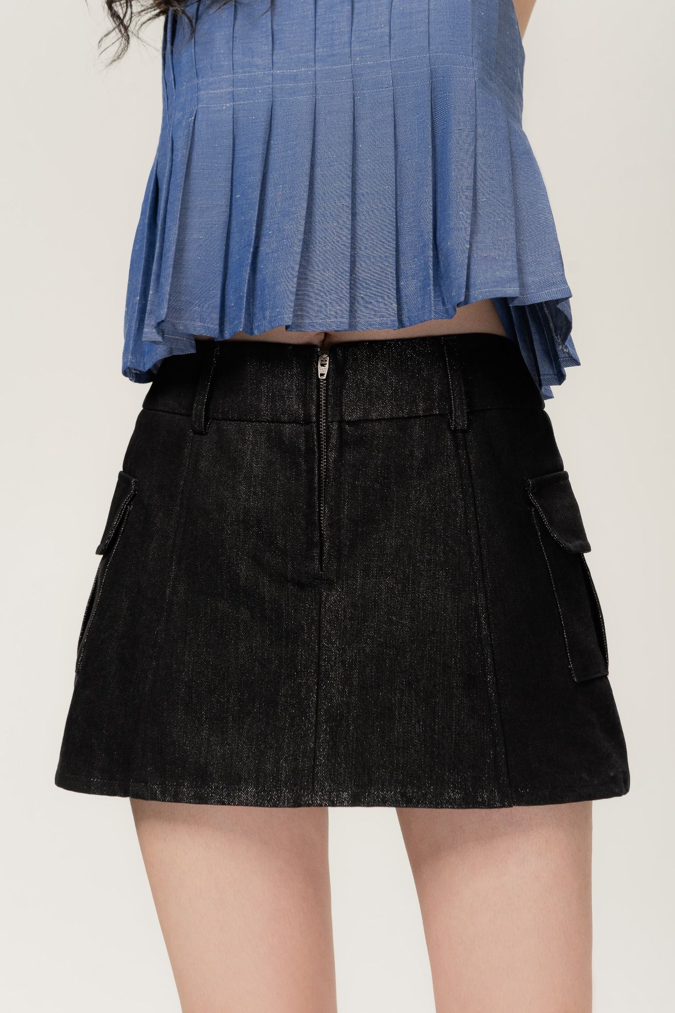  Black Khaki Cargo Pocket Mini Skirt 