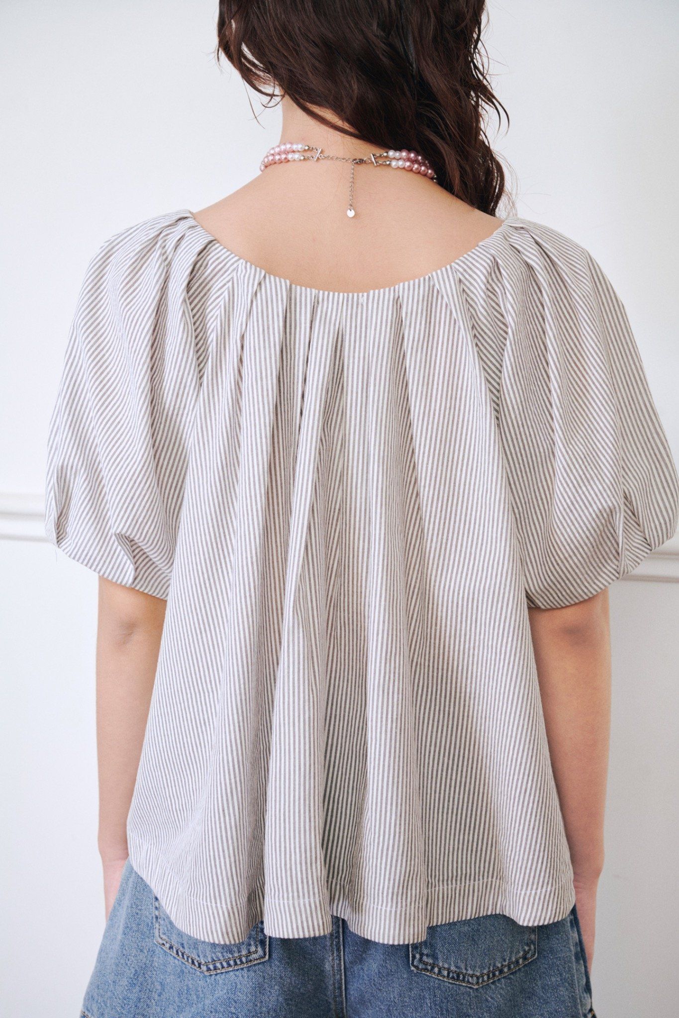  Striped Puff Sleeve Top 