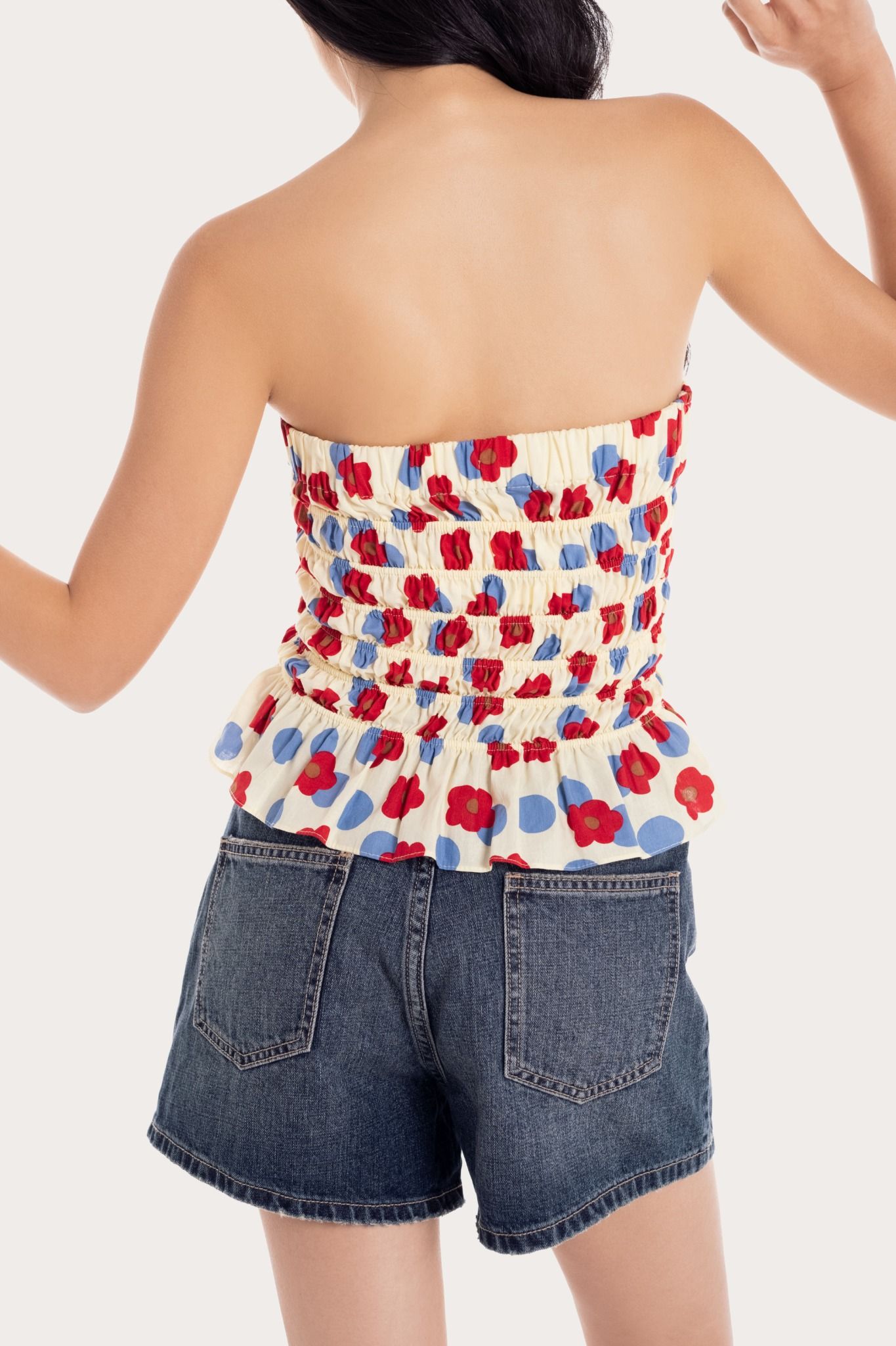  Scarlet Blue Floral Smock Tube Top 