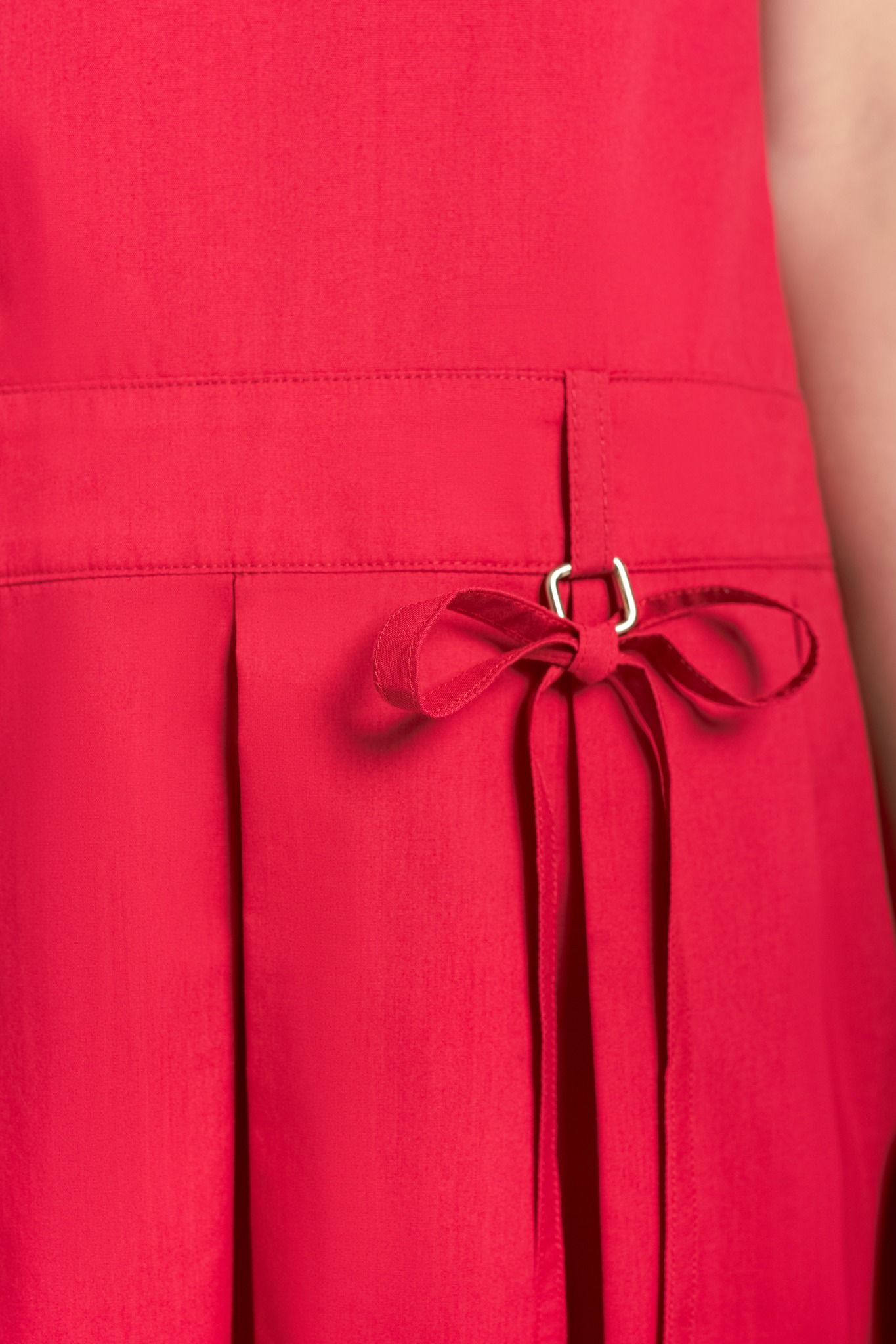  Red Sleeveless Pleated Bow Mini Dress 