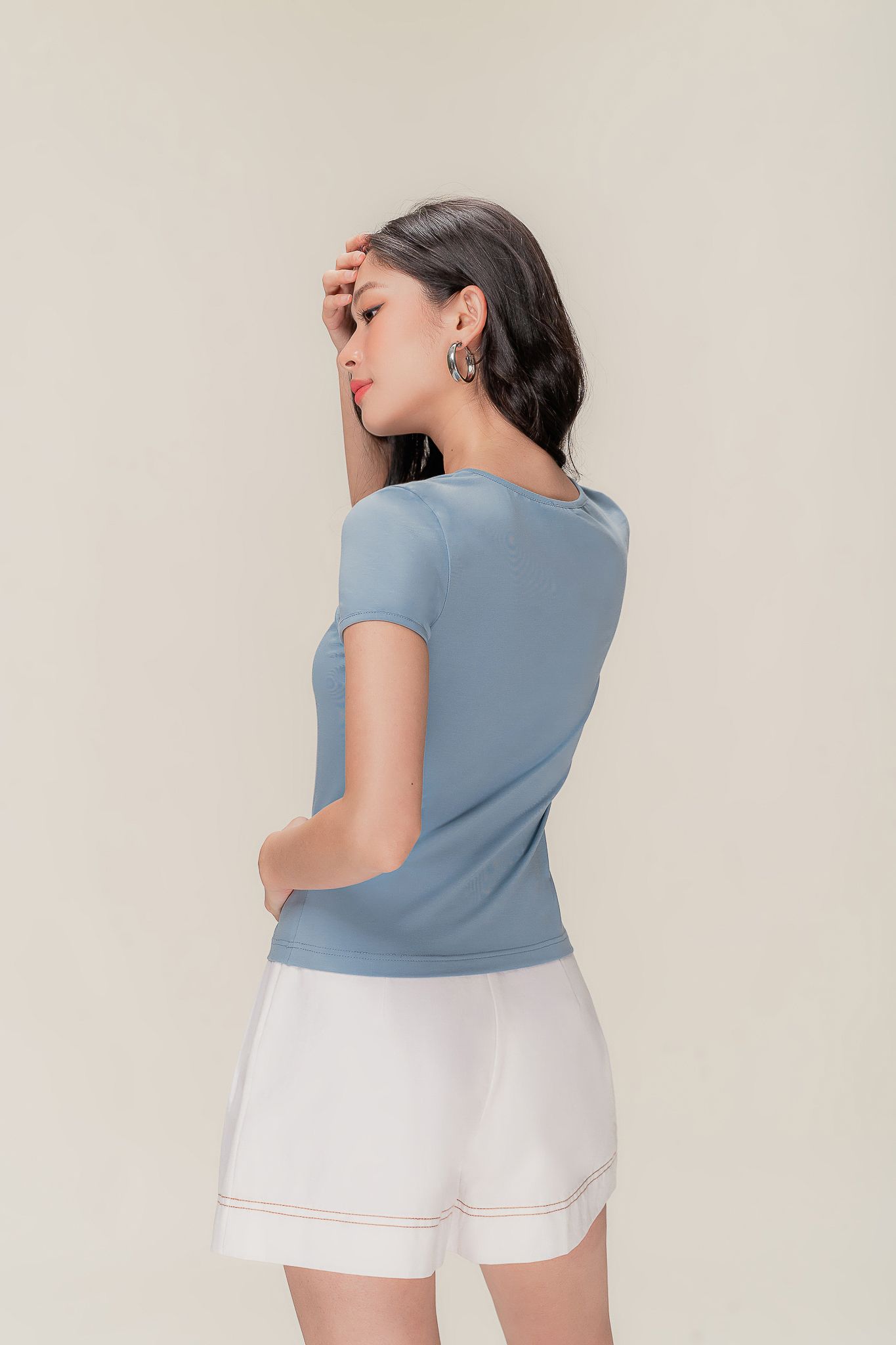  Blue Cut Out Short Sleeve Top 