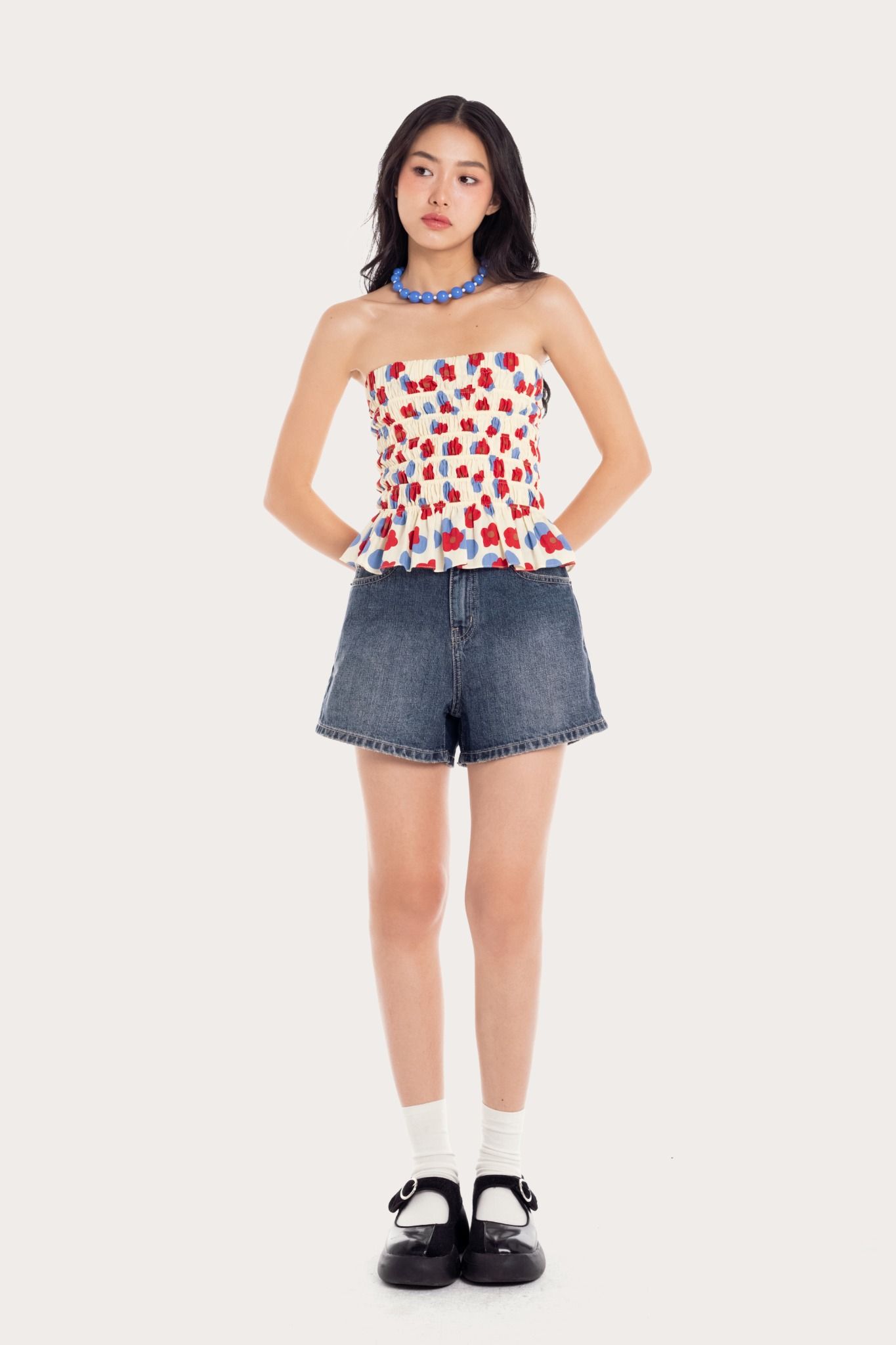  Scarlet Blue Floral Smock Tube Top 