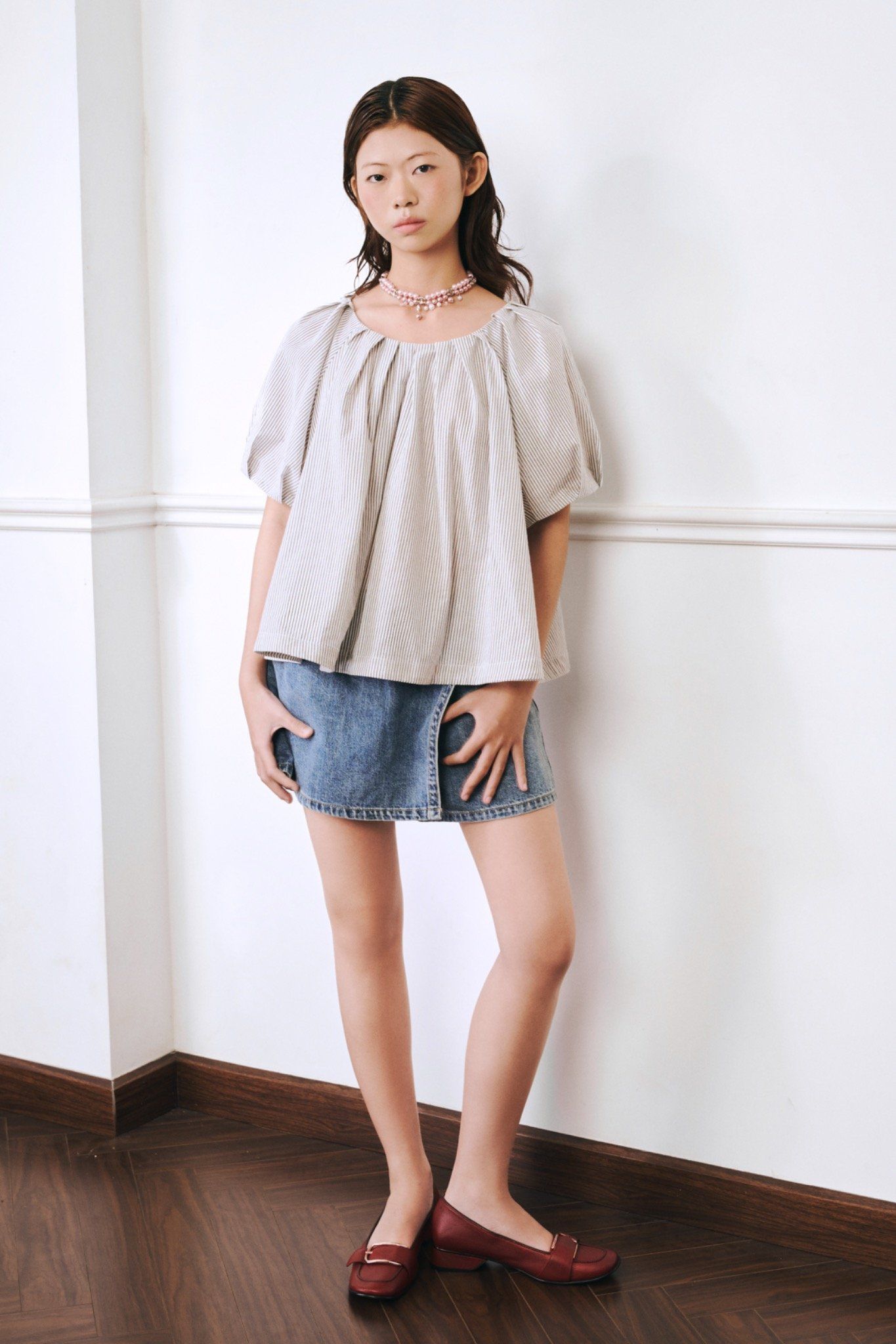  Striped Puff Sleeve Top 