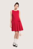  Đầm ngắn - Red Sleeveless Pleated Bow Mini Dress - LIBÉ 5677 