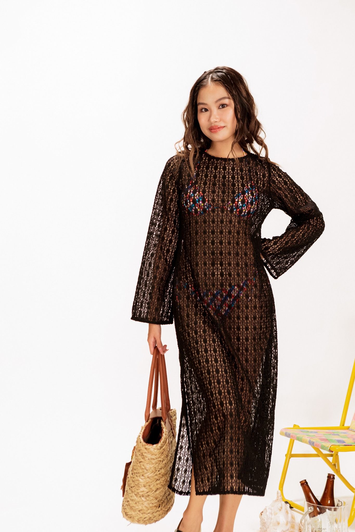  Black Crochet Beach Cover Up Maxi Dress 