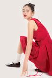  Đầm ngắn - Red Sleeveless Pleated Bow Mini Dress - LIBÉ 5677 
