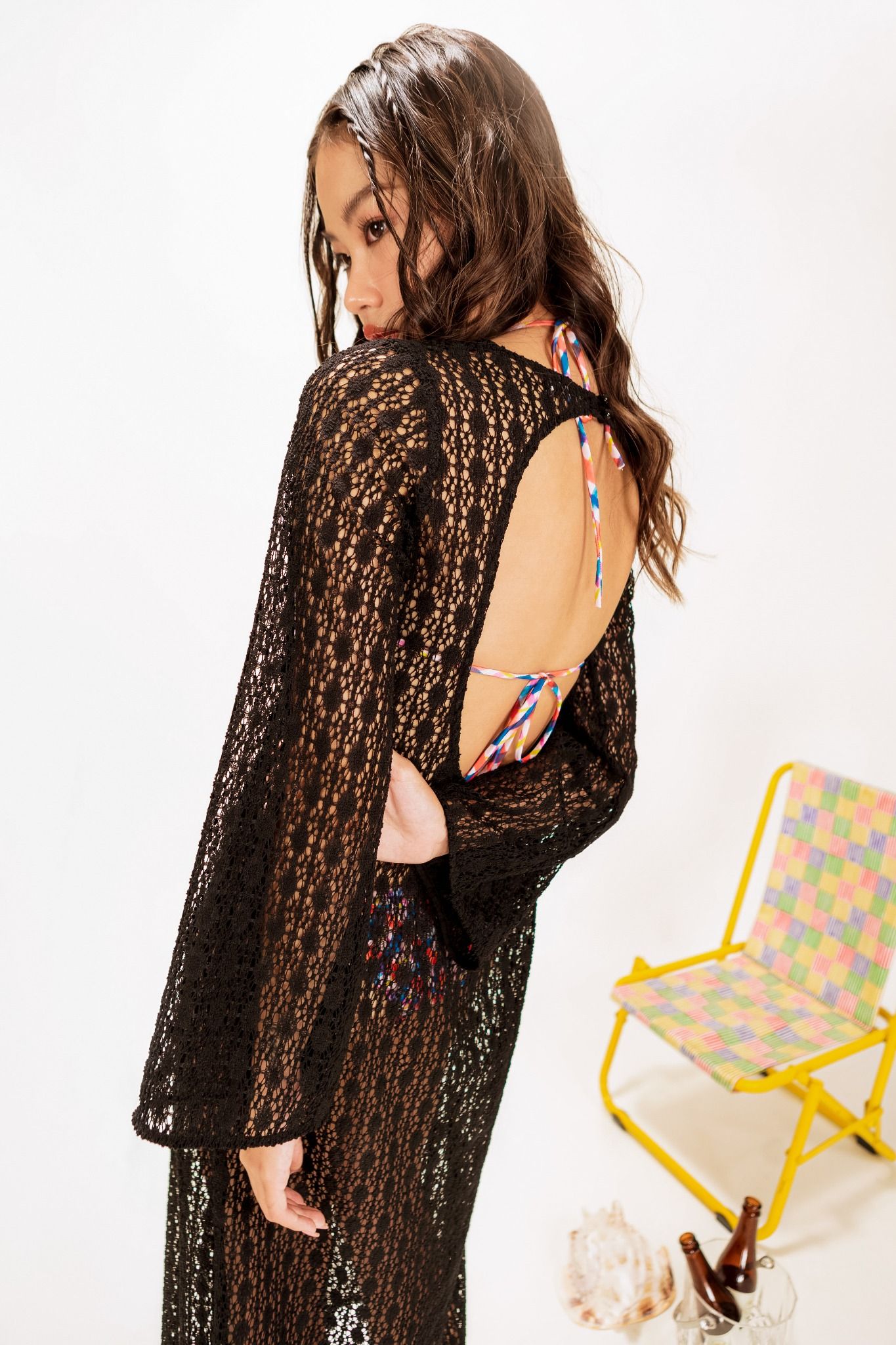  Black Crochet Beach Cover Up Maxi Dress 