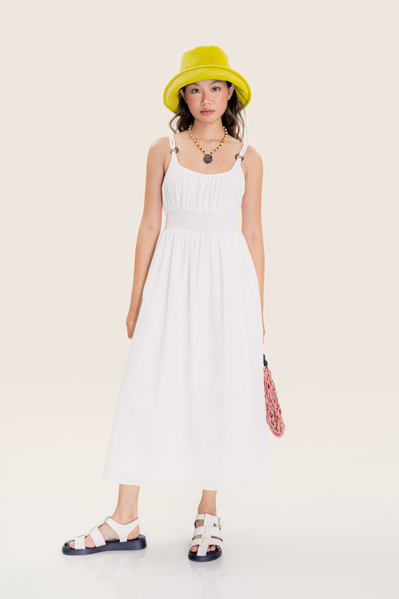  White Smock Tank Seersucker Midi Dress 