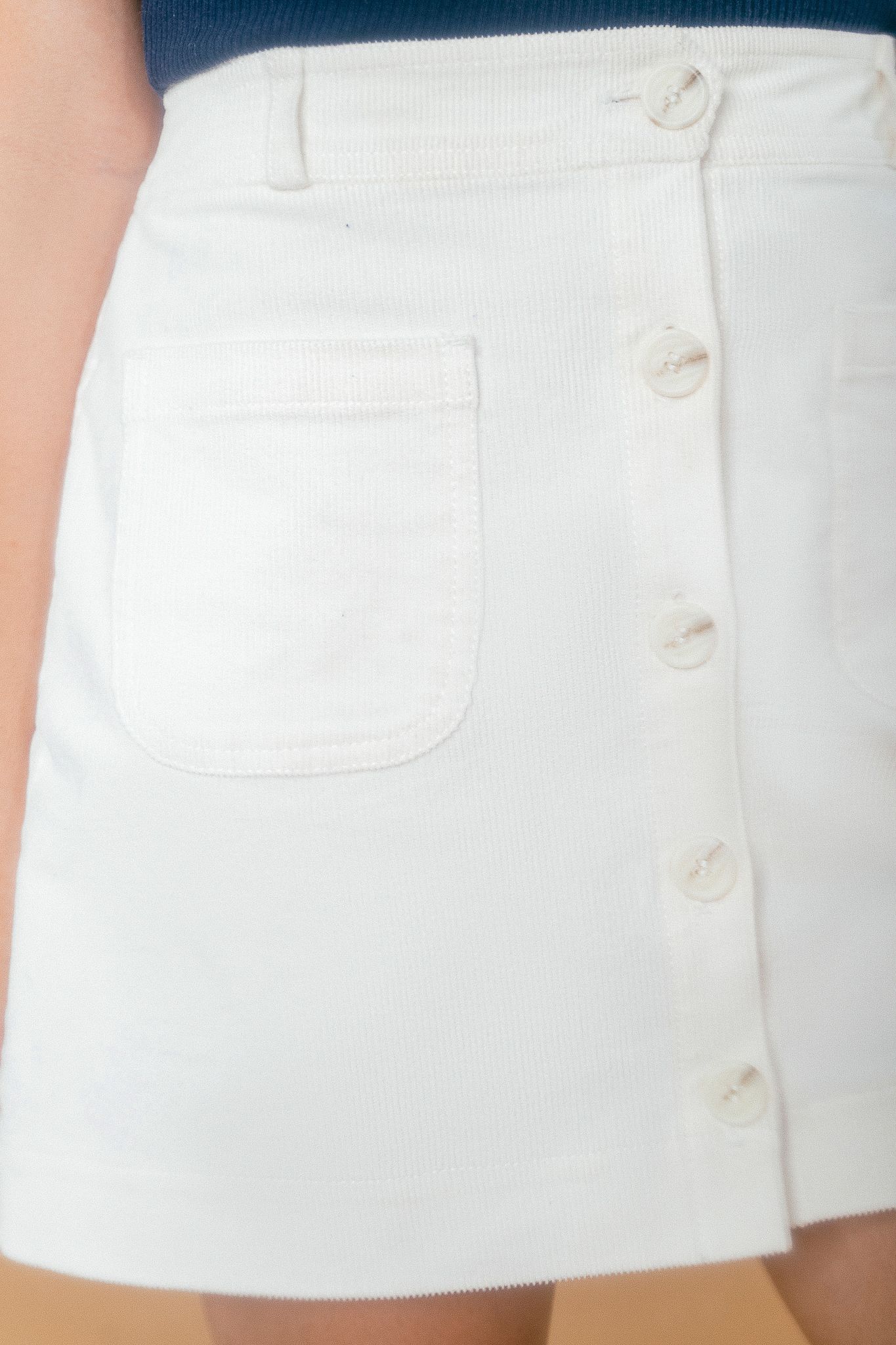  White Front Button Corduroy Mini Skirt 