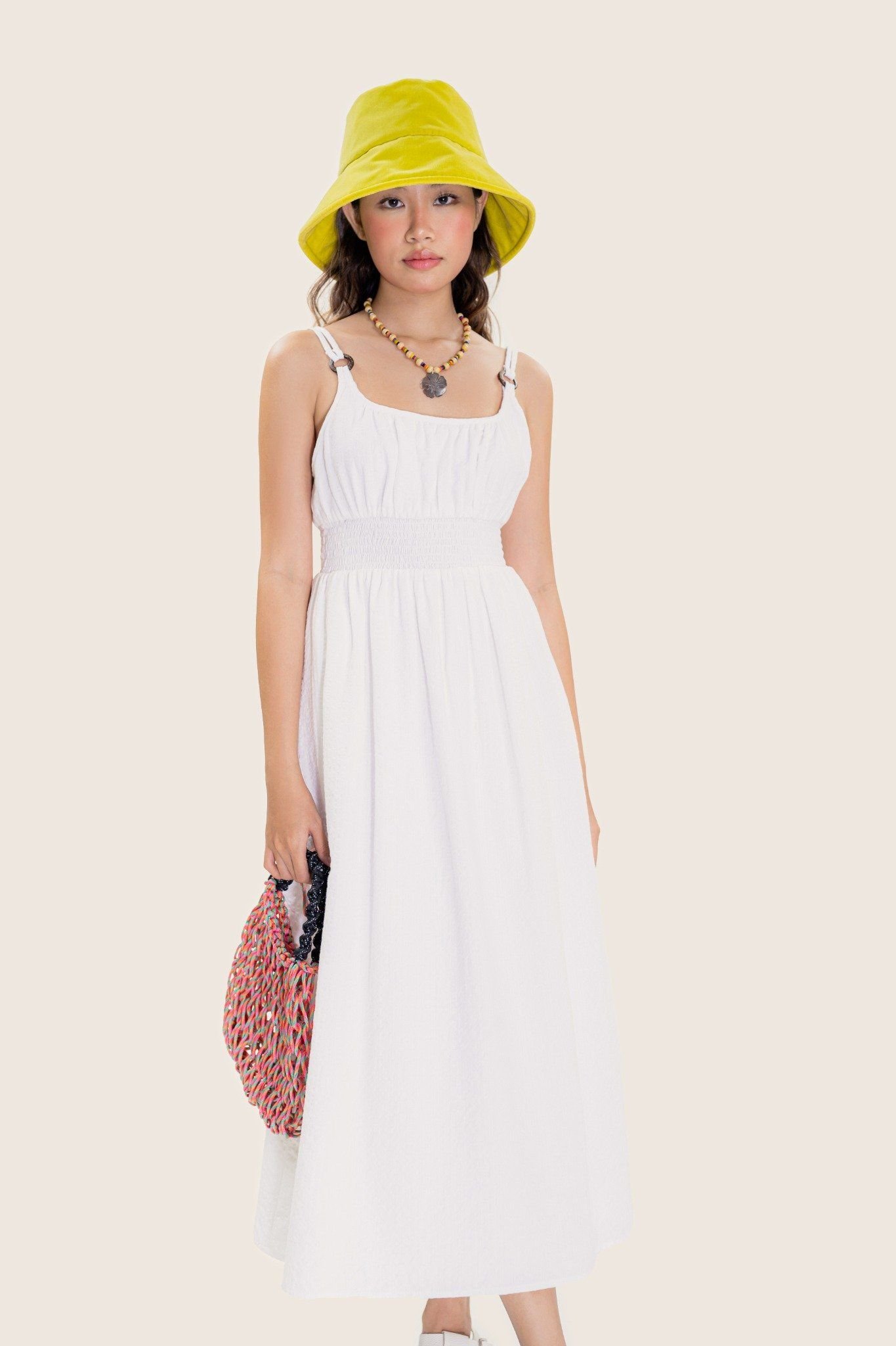  White Smock Tank Seersucker Midi Dress 