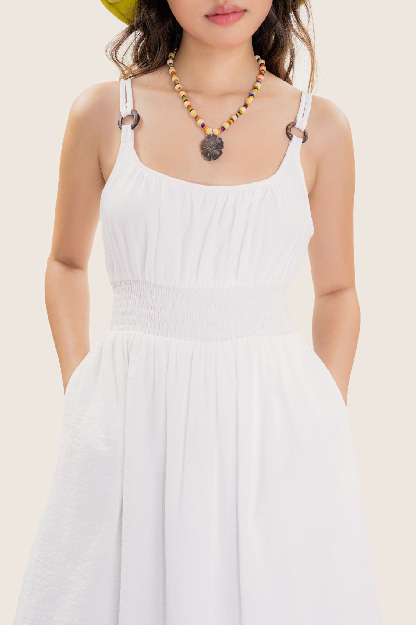  White Smock Tank Seersucker Midi Dress 