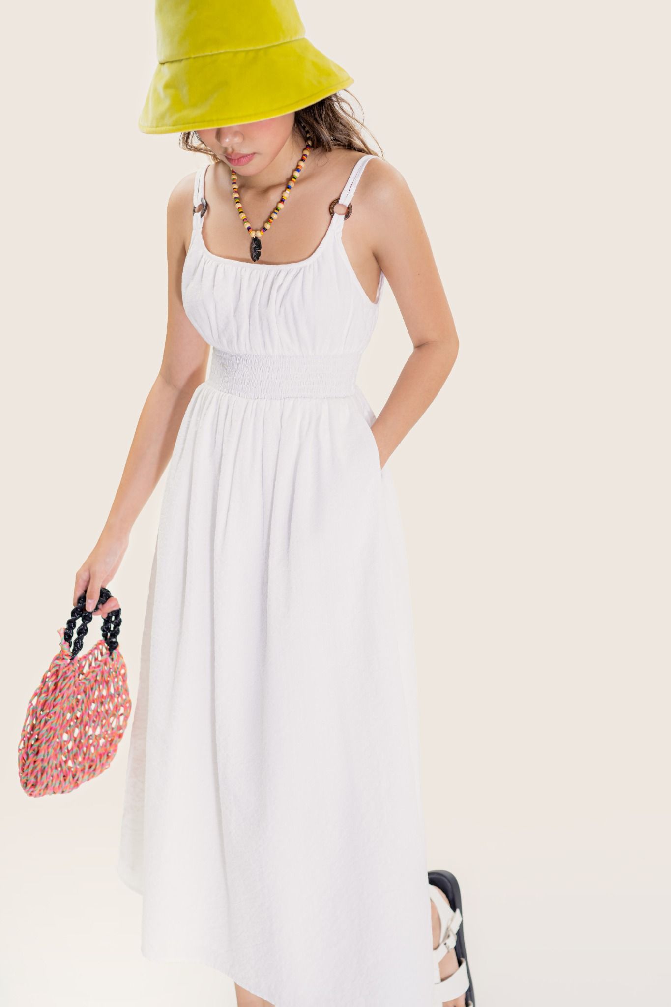  White Smock Tank Seersucker Midi Dress 