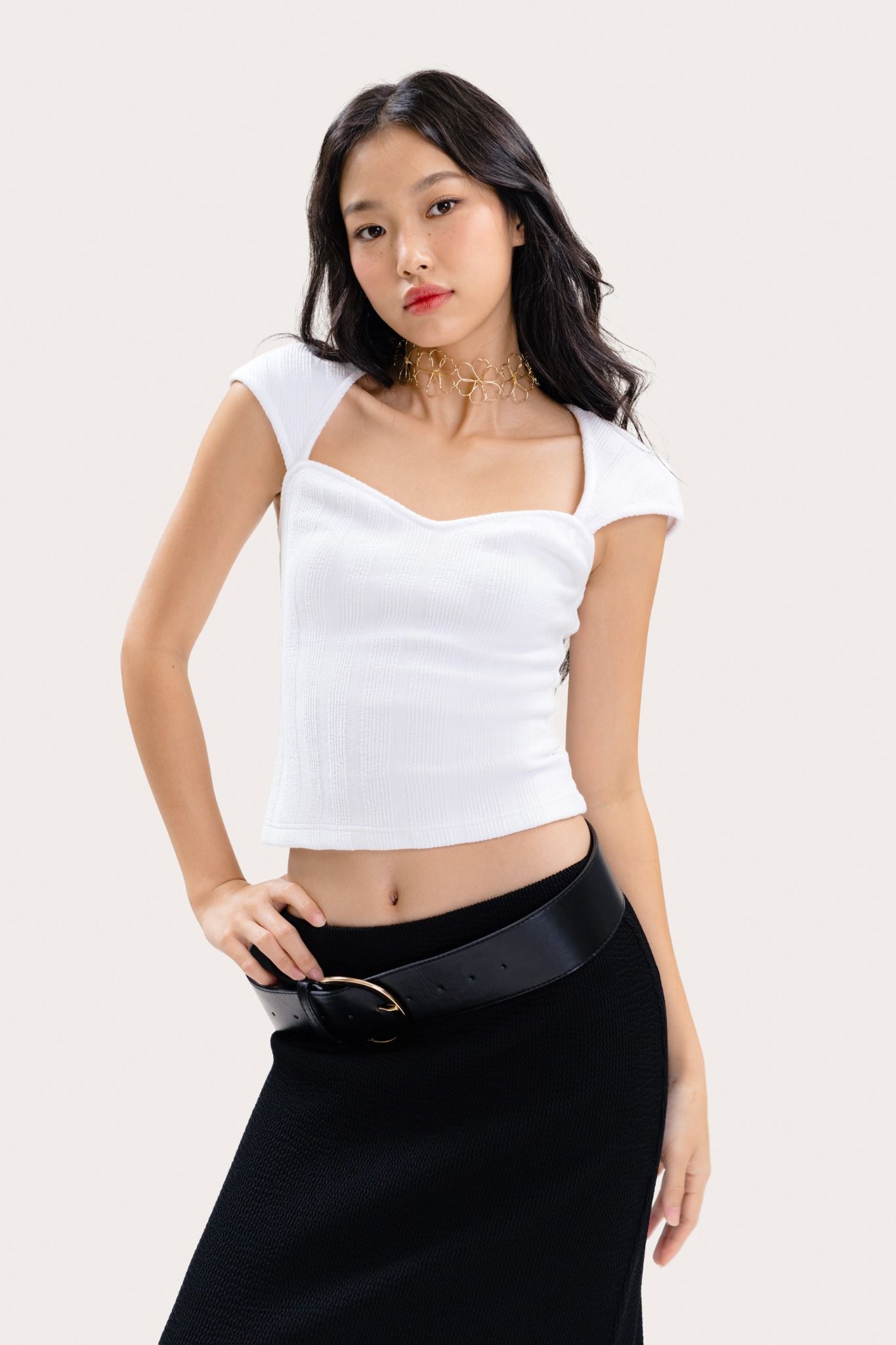  White Sweetheart Neckline Top 