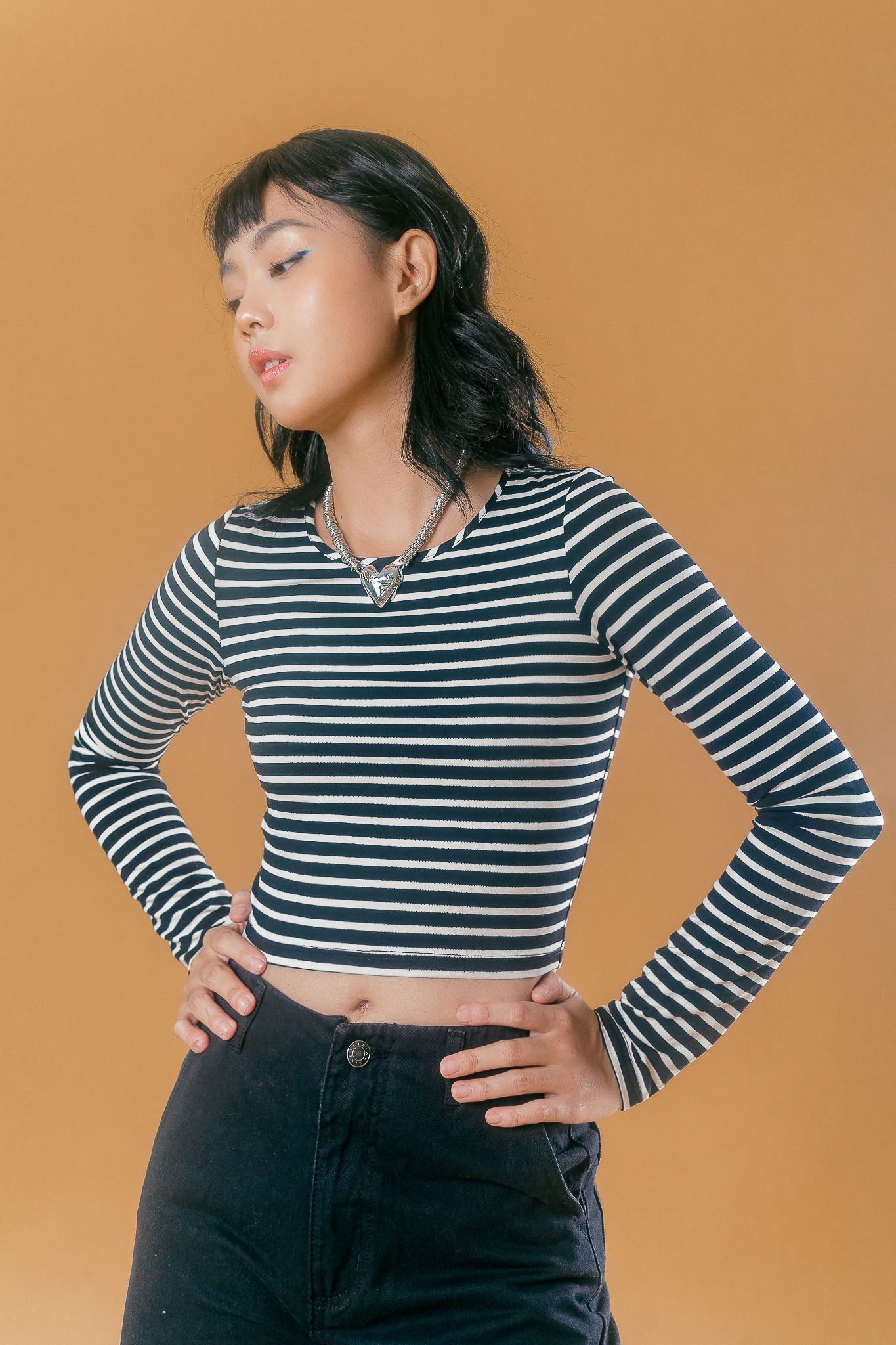  Striped Long Sleeve Crop Tee 