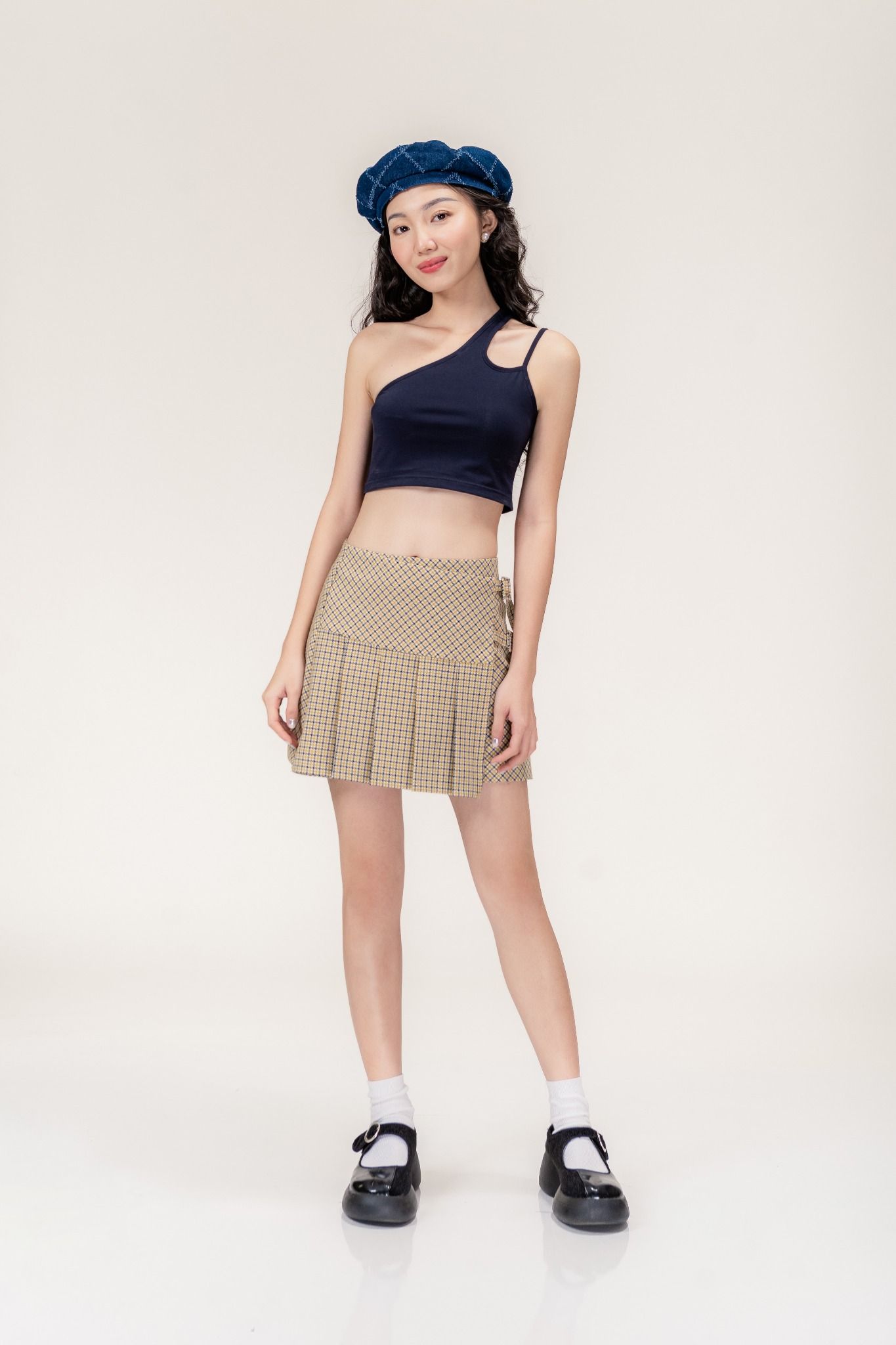  Checked Pleated Mini Skirt 