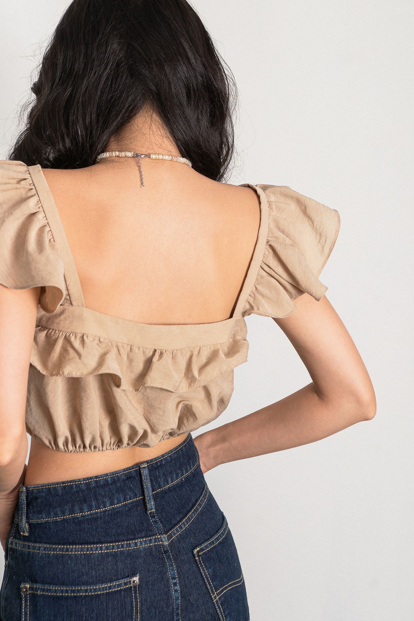  Ruffle Crop Top - Brown 