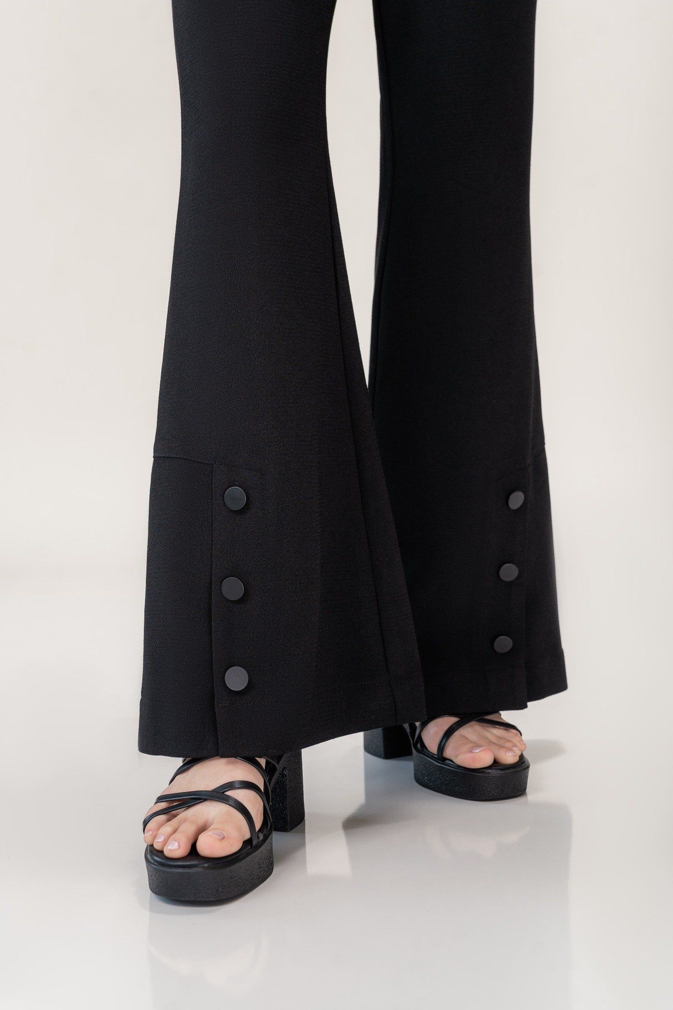  Black Slit Flared Trousers 