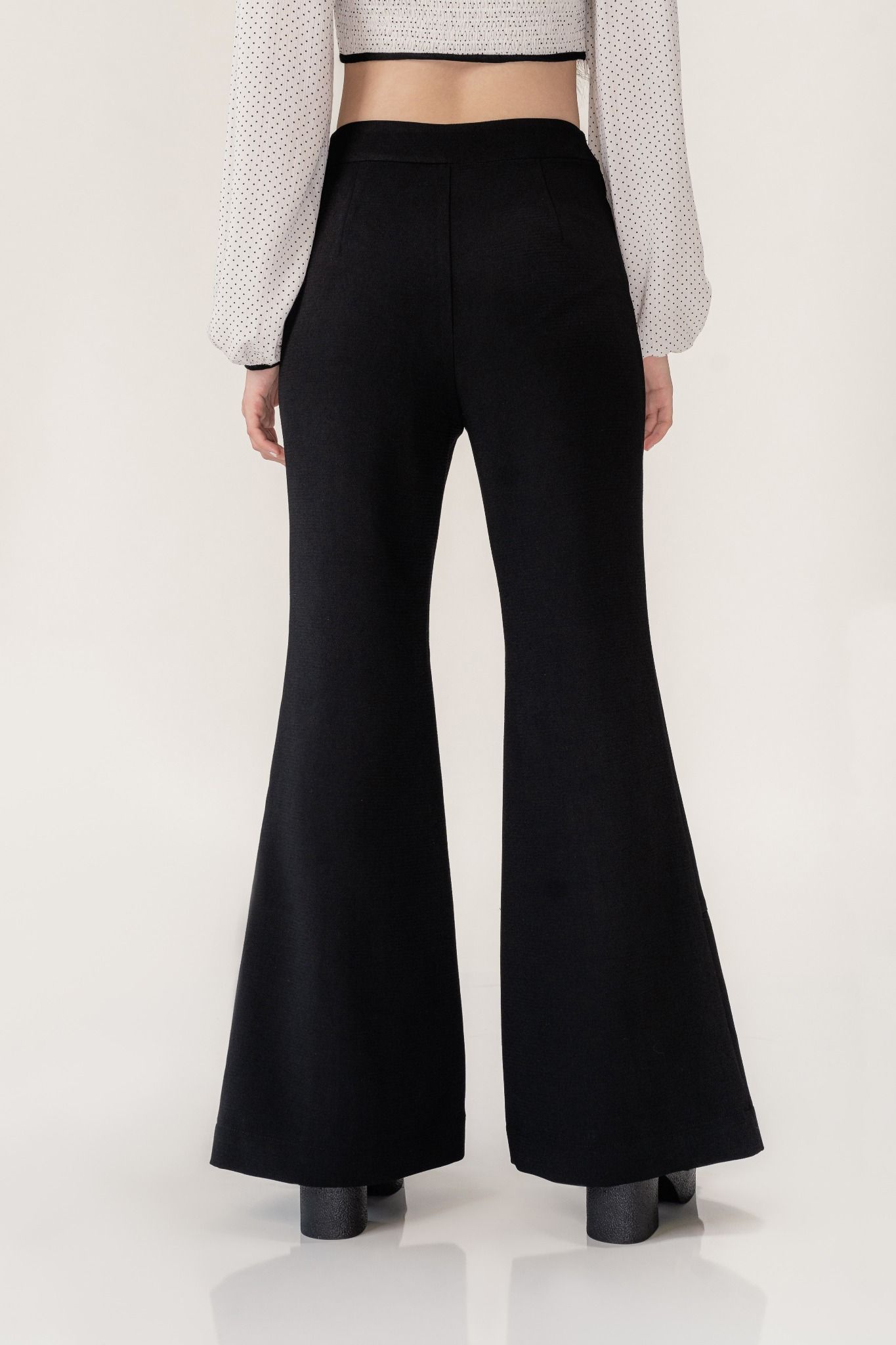  Black Slit Flared Trousers 