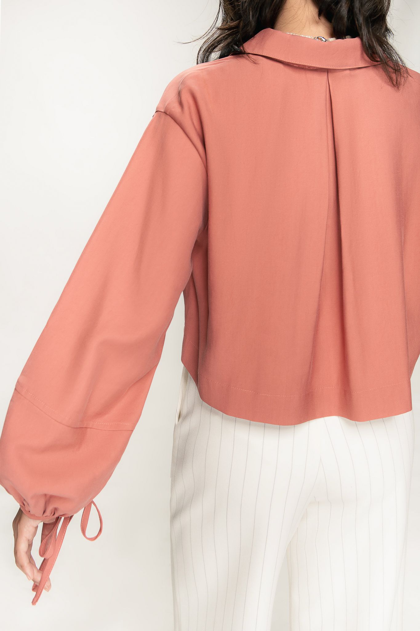  Burnt Orange Puff Sleeve Crop Shirt 