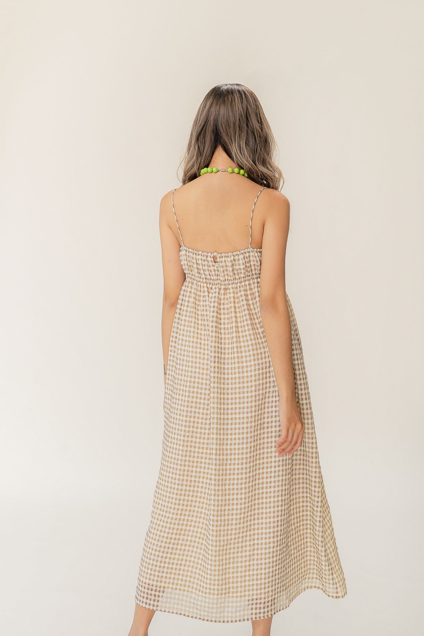  Checked Strappy Midi Dress 