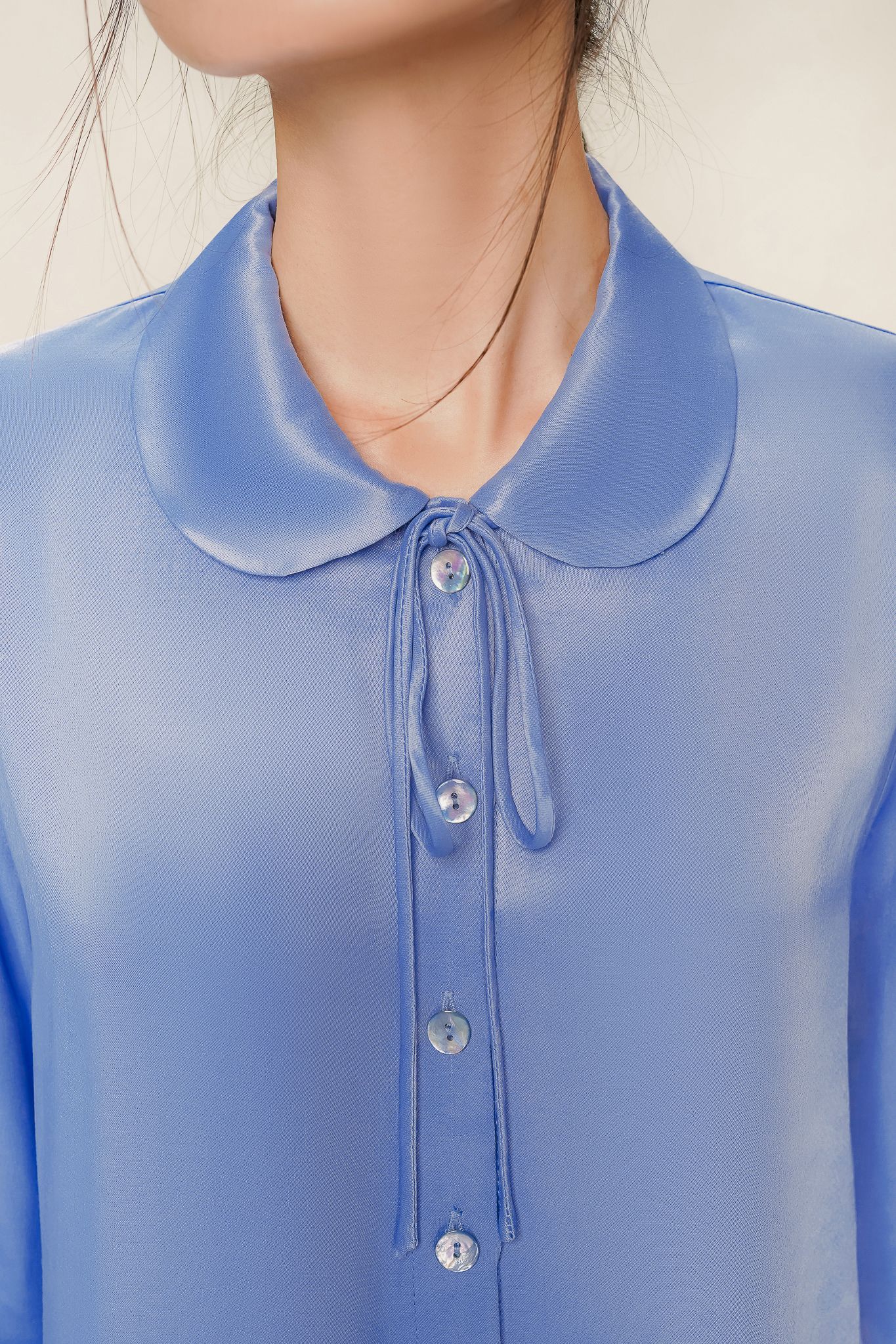  Cornflower Blue Flared Sleeve Silk Top 