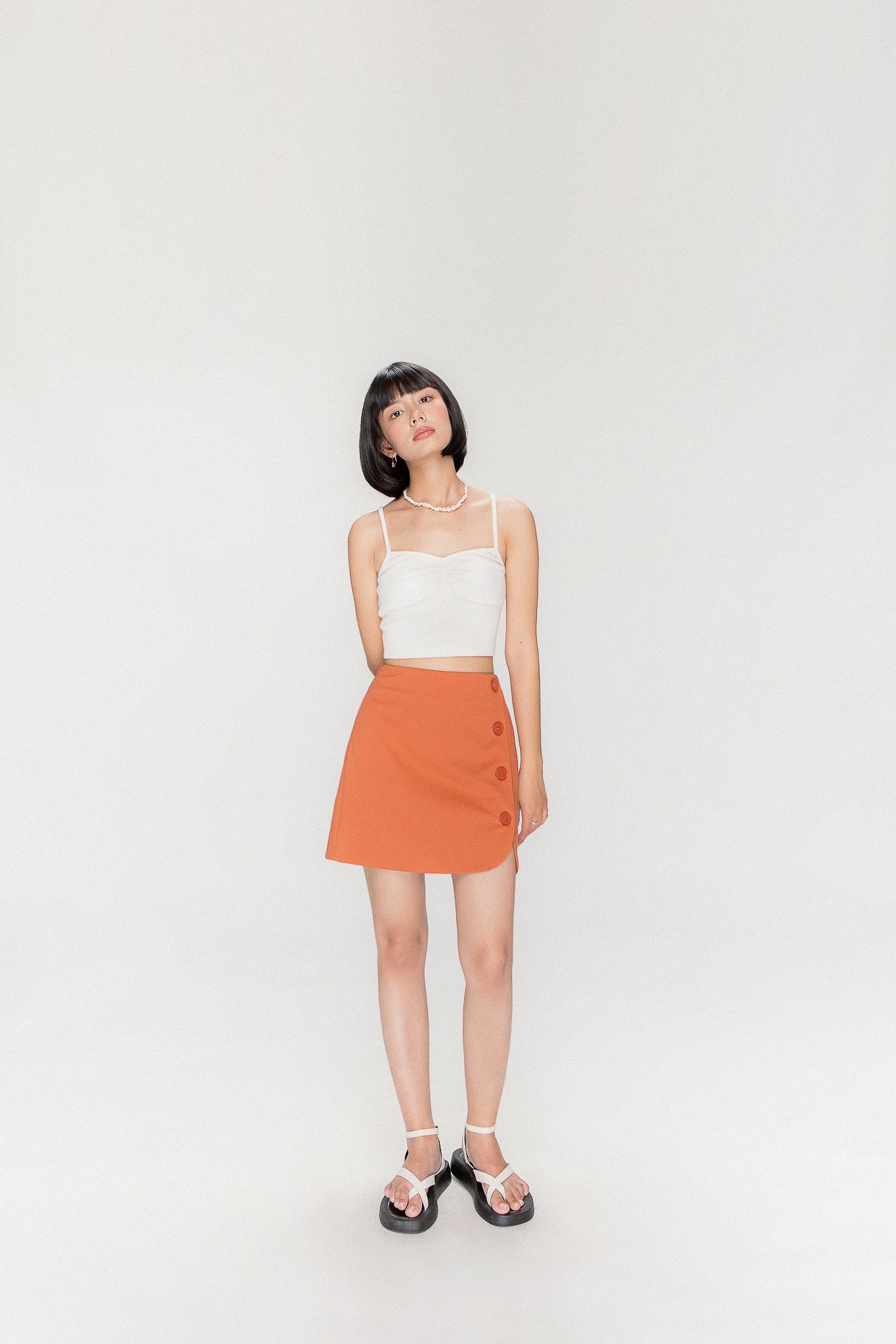  Orange Front Button Mini Skirt 