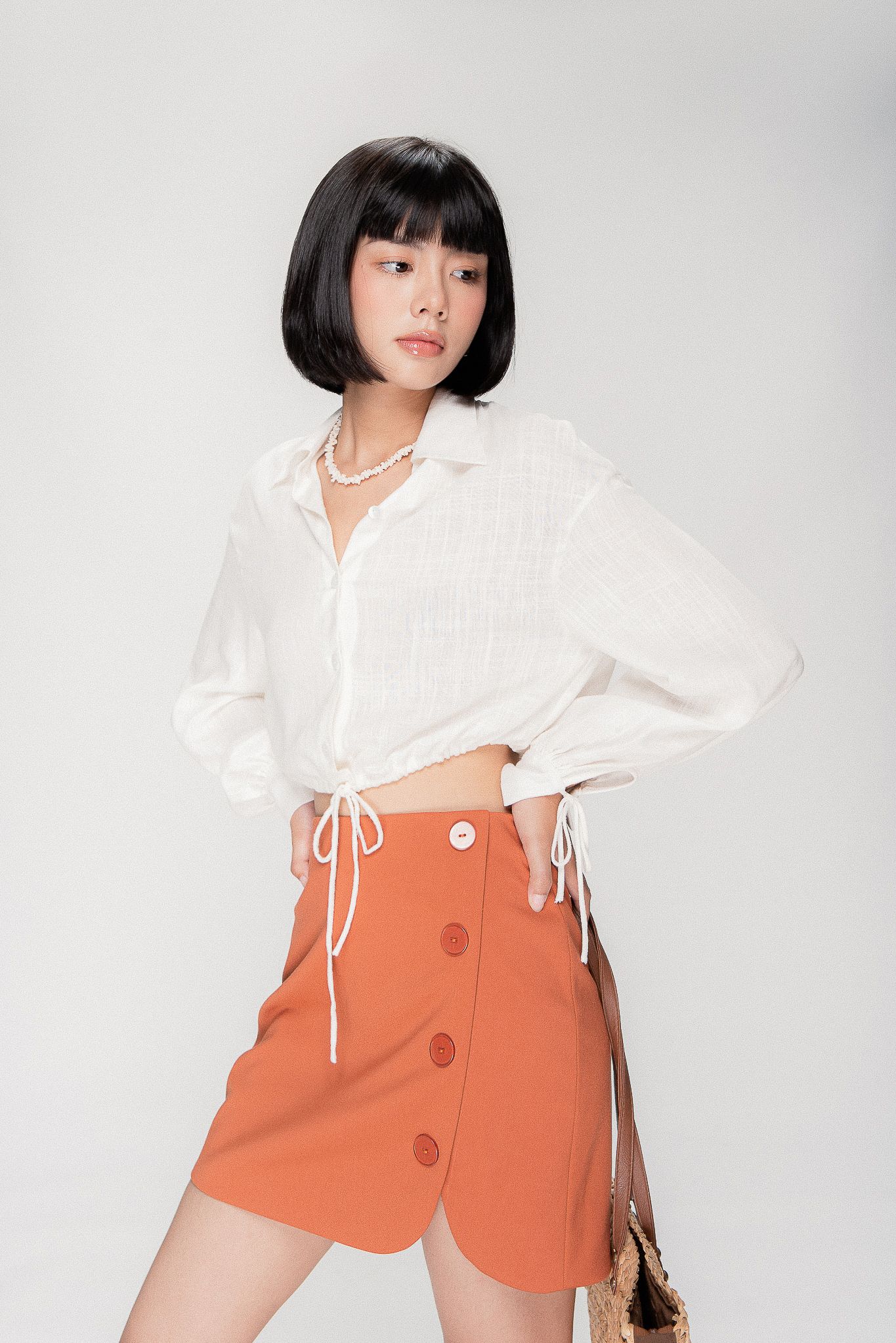  Orange Front Button Mini Skirt 