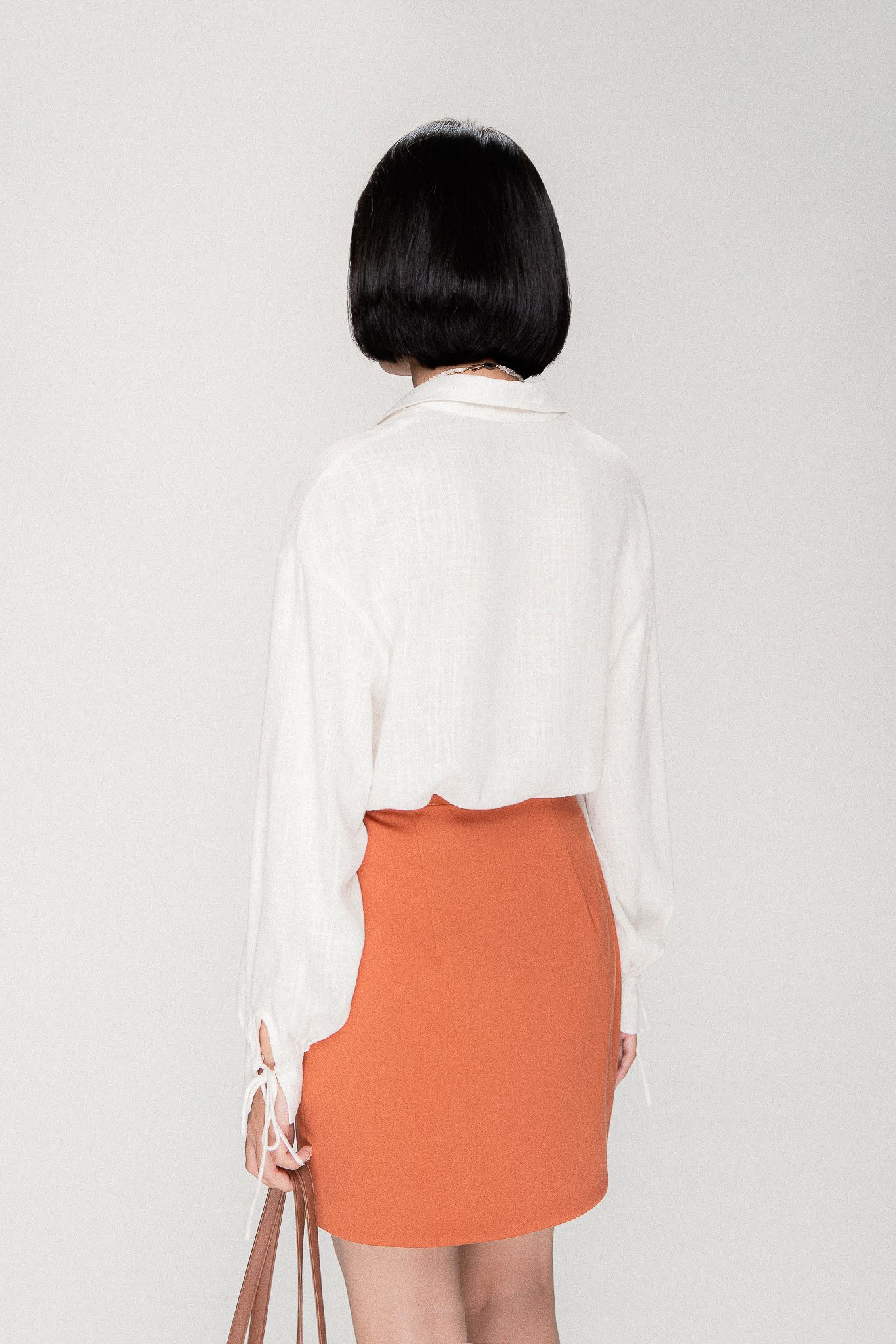  Orange Front Button Mini Skirt 