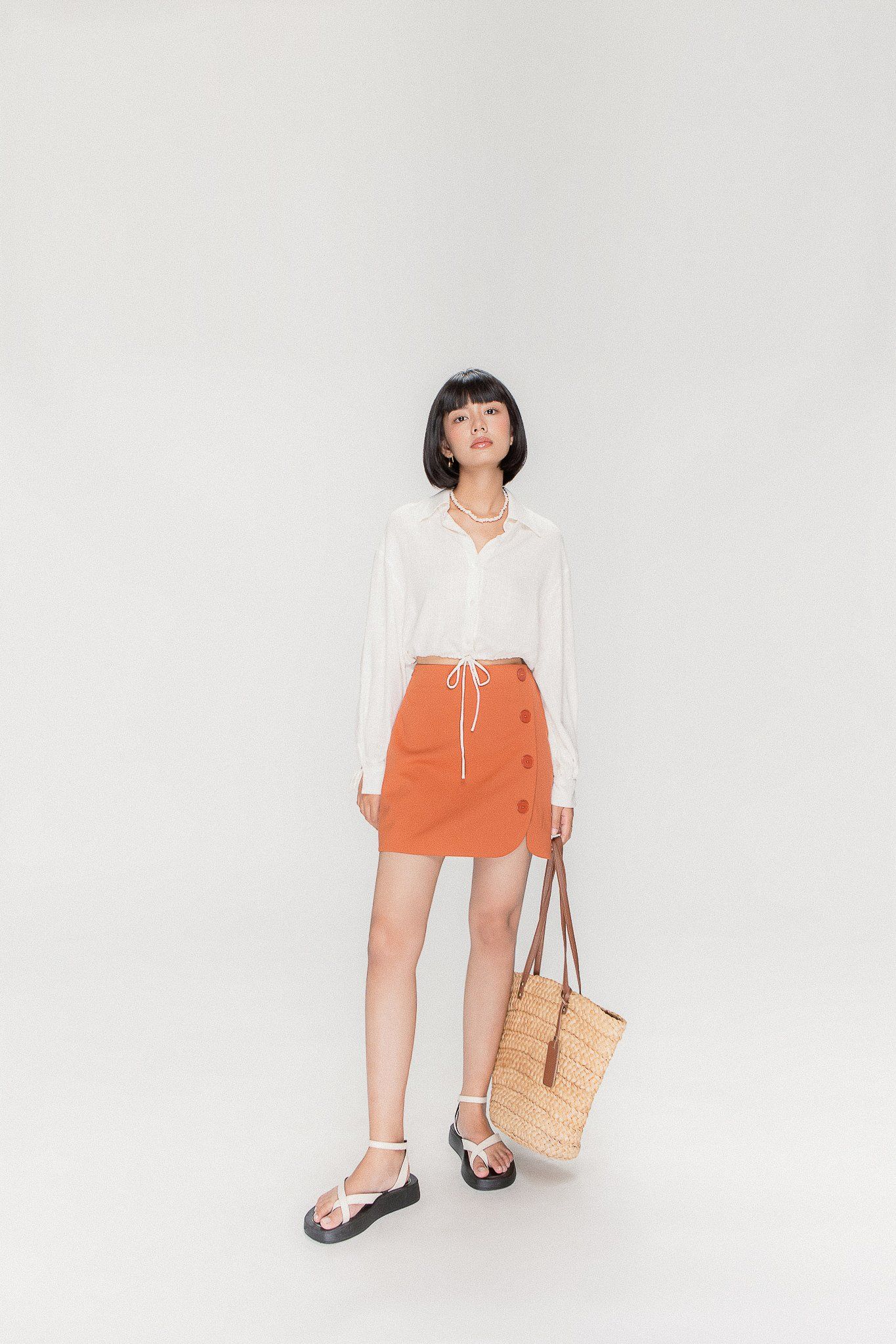  Orange Front Button Mini Skirt 