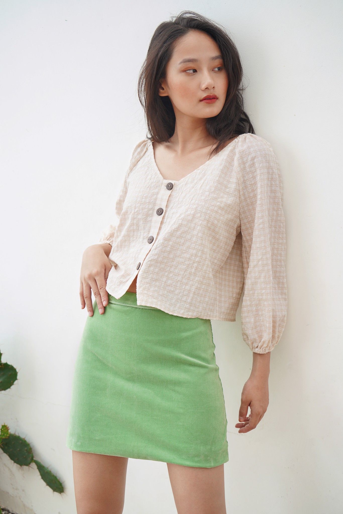  Green Corduroy Mini Skirt 