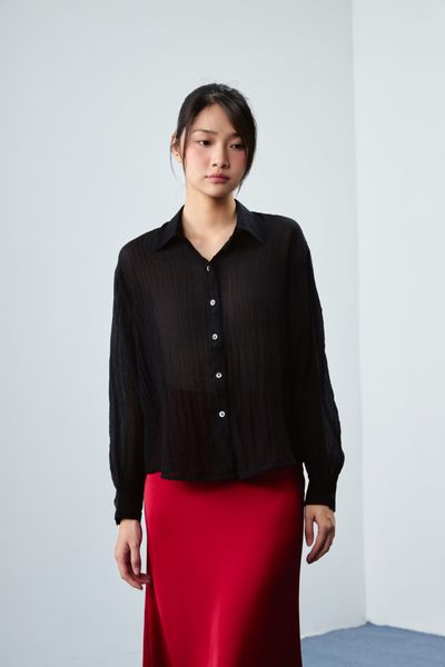 SHEER LOUNGE SHIRT WITH OVERSIZED COLLAR