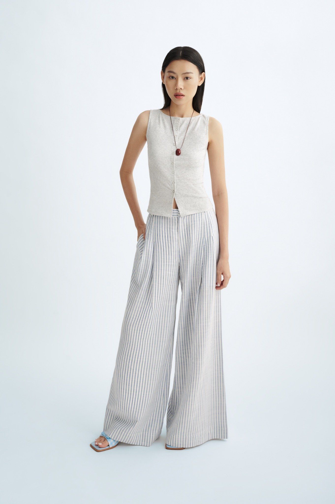  Striped Wide Leg Trousers 
