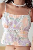  Printed Floral Lace Hem Strappy Top 